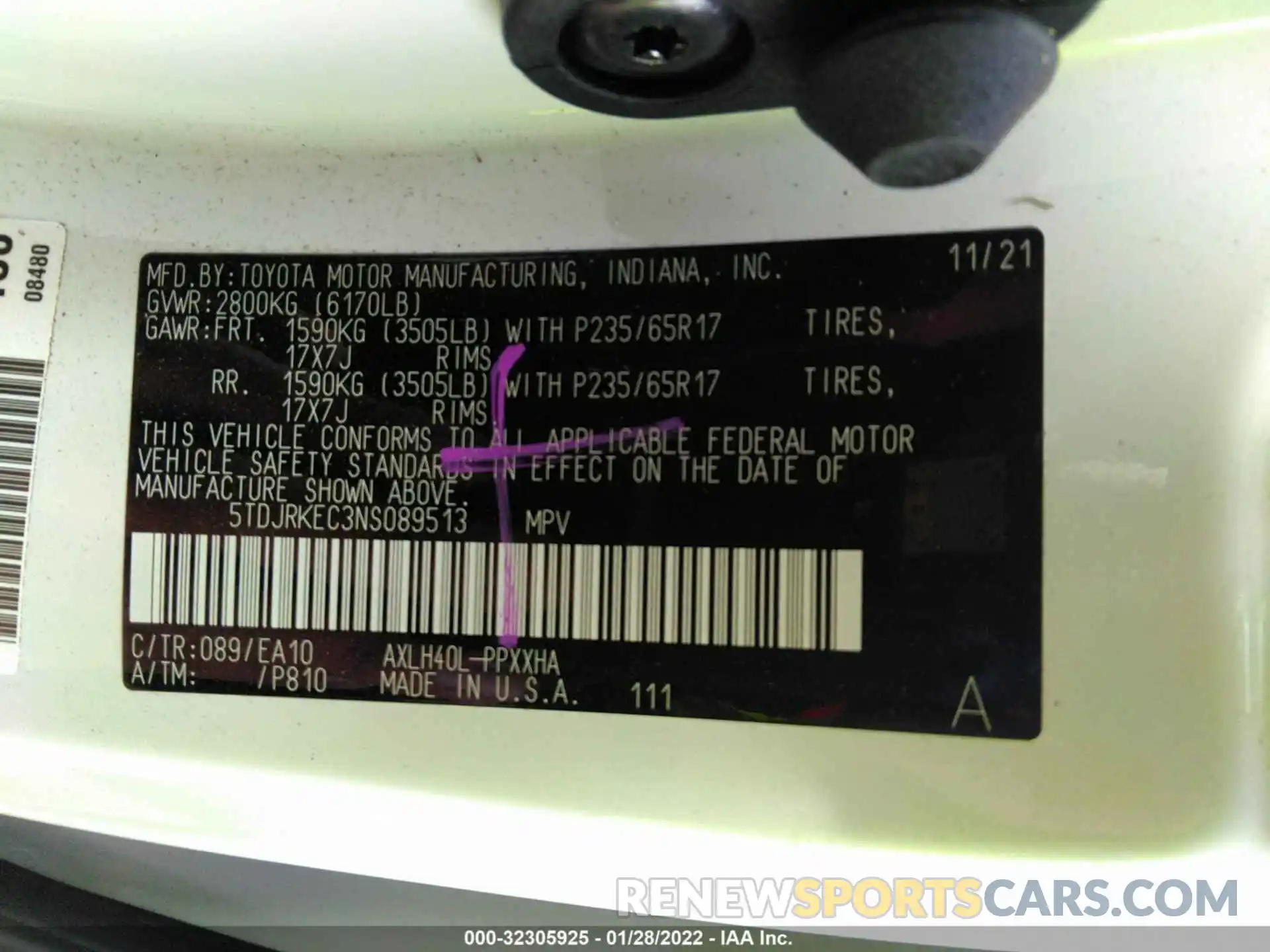 9 Фотография поврежденного автомобиля 5TDJRKEC3NS089513 TOYOTA SIENNA 2022