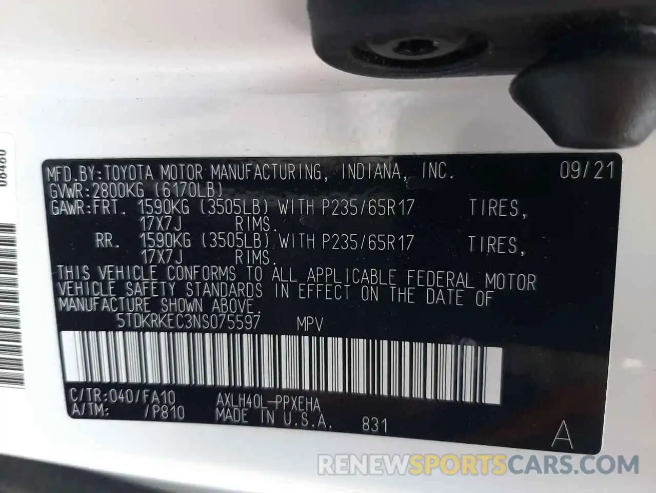 10 Фотография поврежденного автомобиля 5TDKRKEC3NS075597 TOYOTA SIENNA 2022