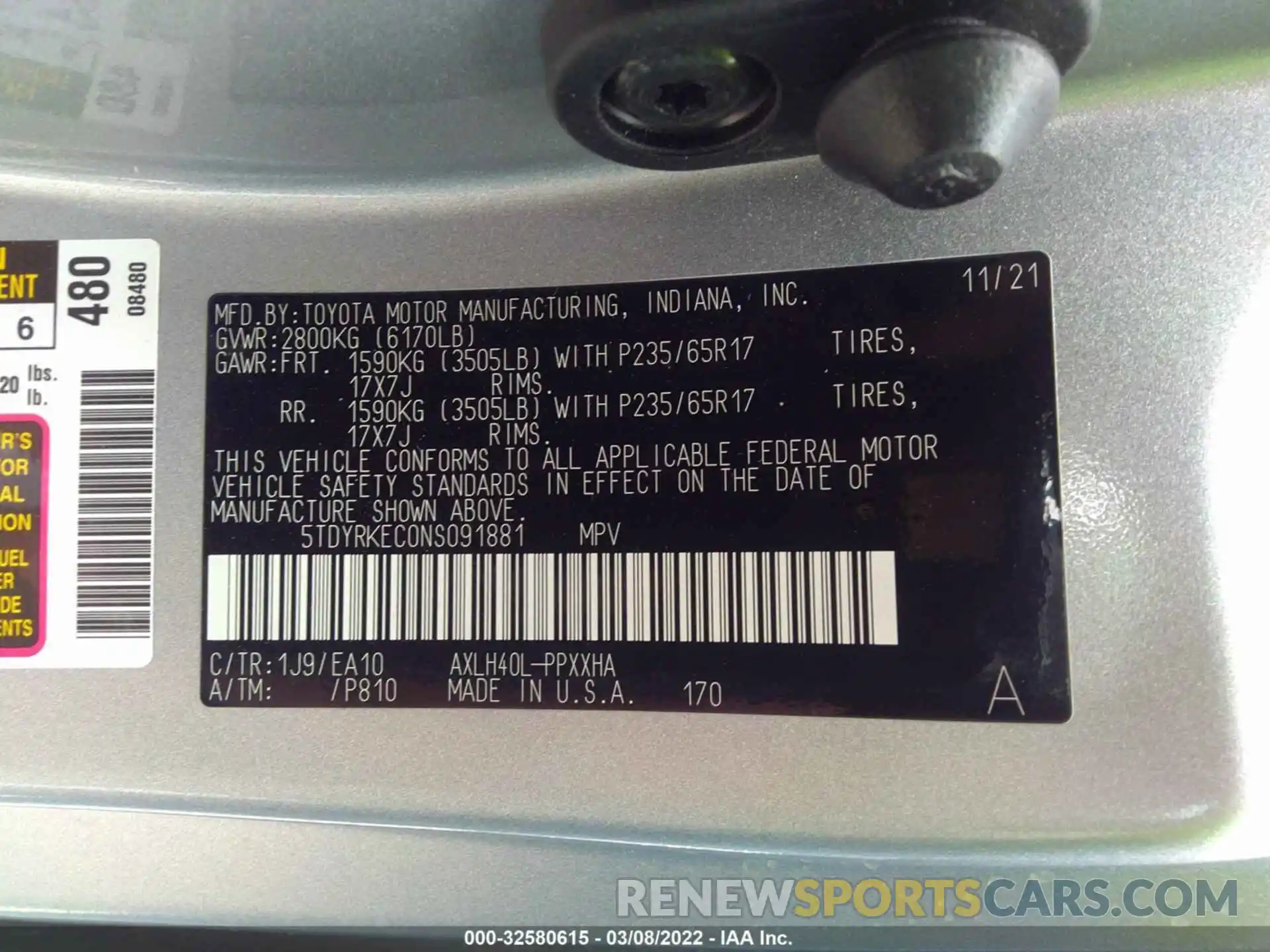 9 Фотография поврежденного автомобиля 5TDYRKEC0NS091881 TOYOTA SIENNA 2022