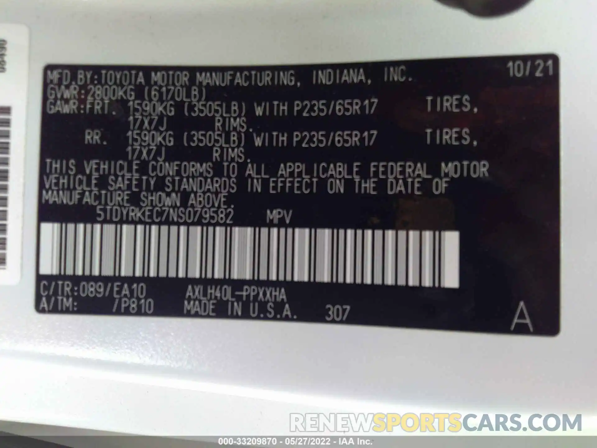 9 Фотография поврежденного автомобиля 5TDYRKEC7NS079582 TOYOTA SIENNA 2022