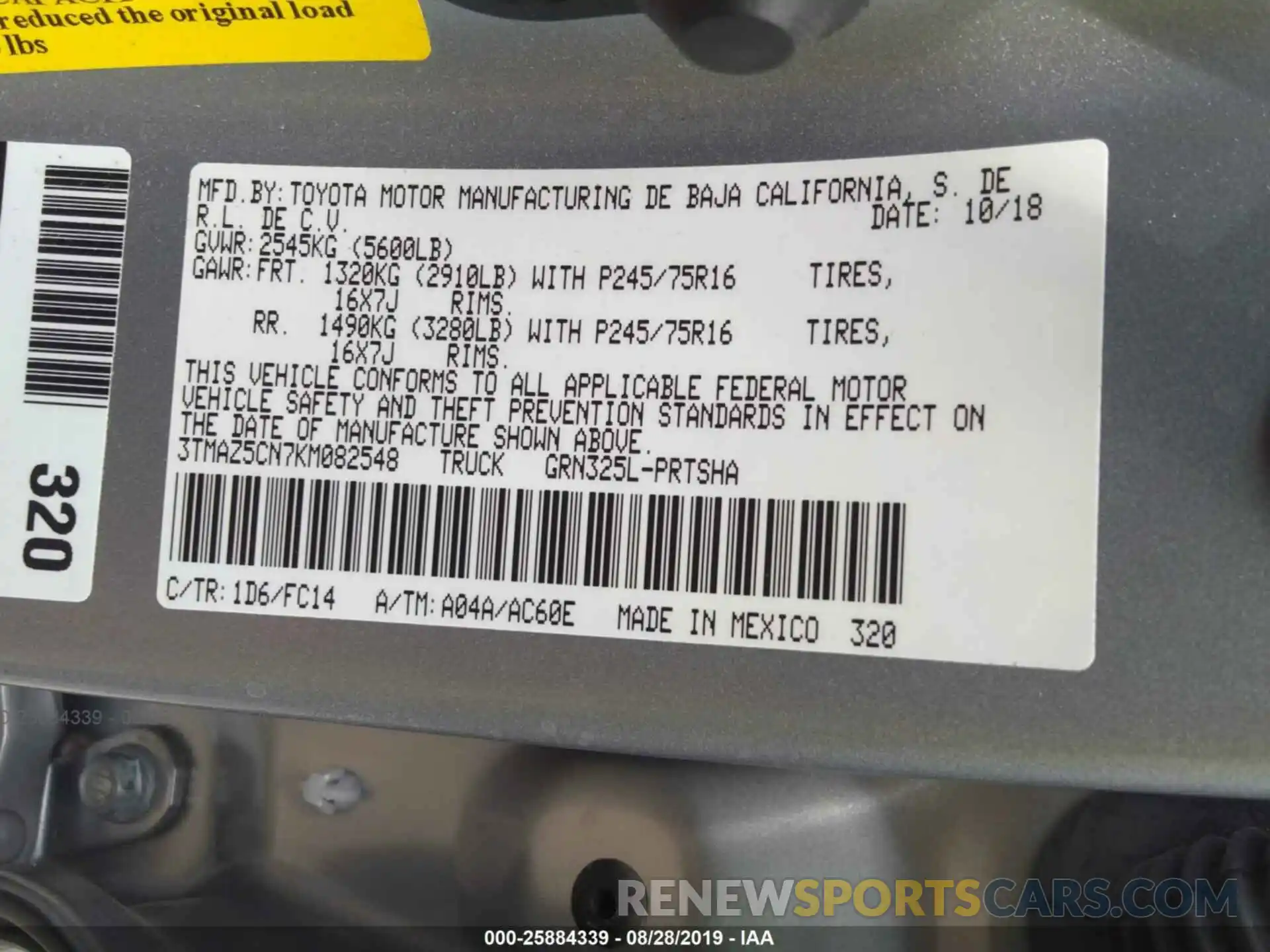 9 Фотография поврежденного автомобиля 3TMAZ5CN7KM082548 TOYOTA TACOMA 2019