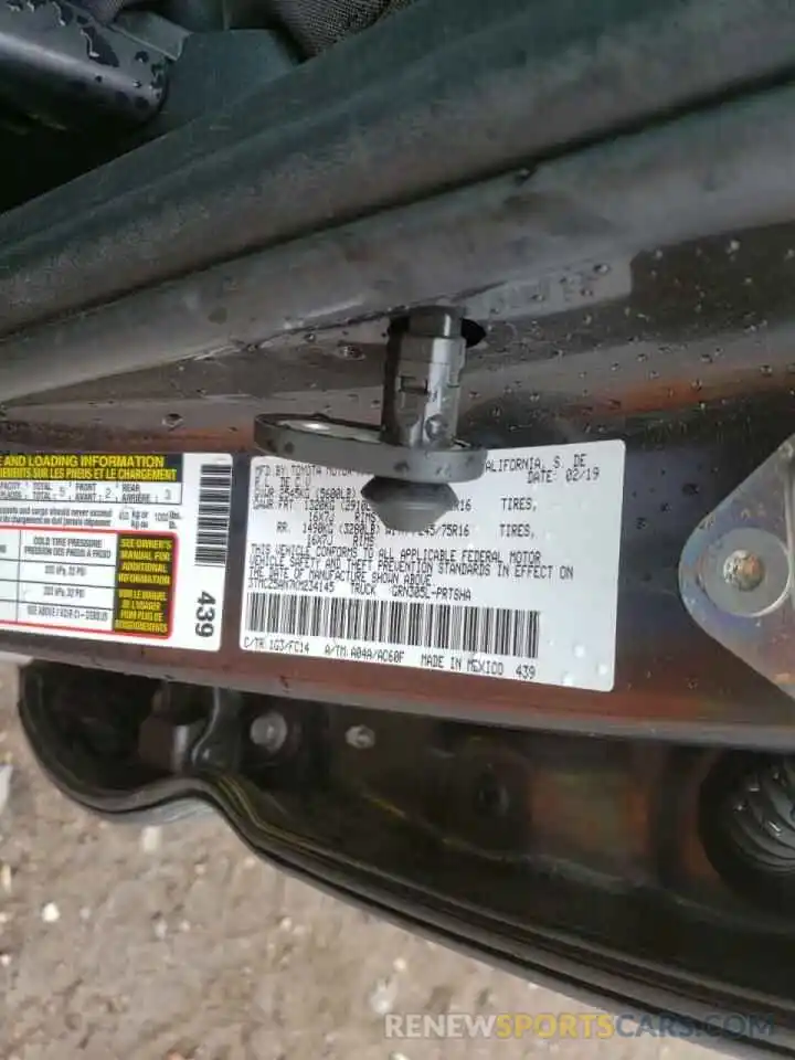 10 Photograph of a damaged car 3TMCZ5AN7KM234145 TOYOTA TACOMA 2019