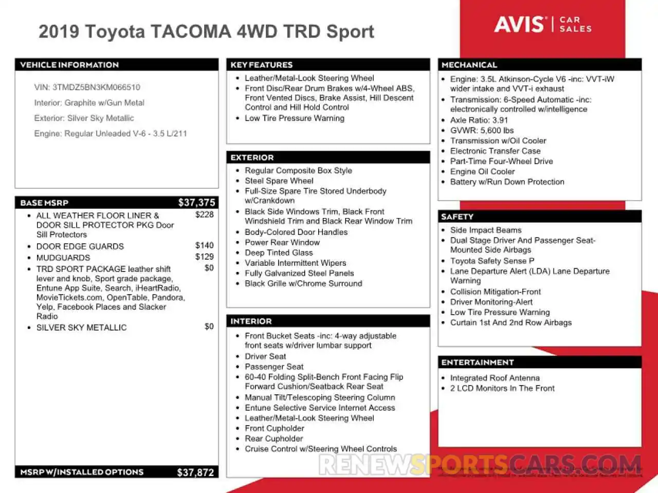 12 Photograph of a damaged car 3TMDZ5BN3KM066510 TOYOTA TACOMA 2019