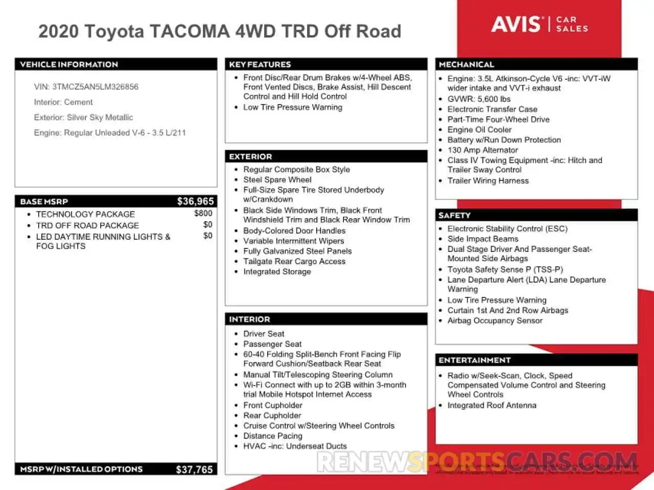 10 Фотография поврежденного автомобиля 3TMCZ5AN5LM326856 TOYOTA TACOMA 2020