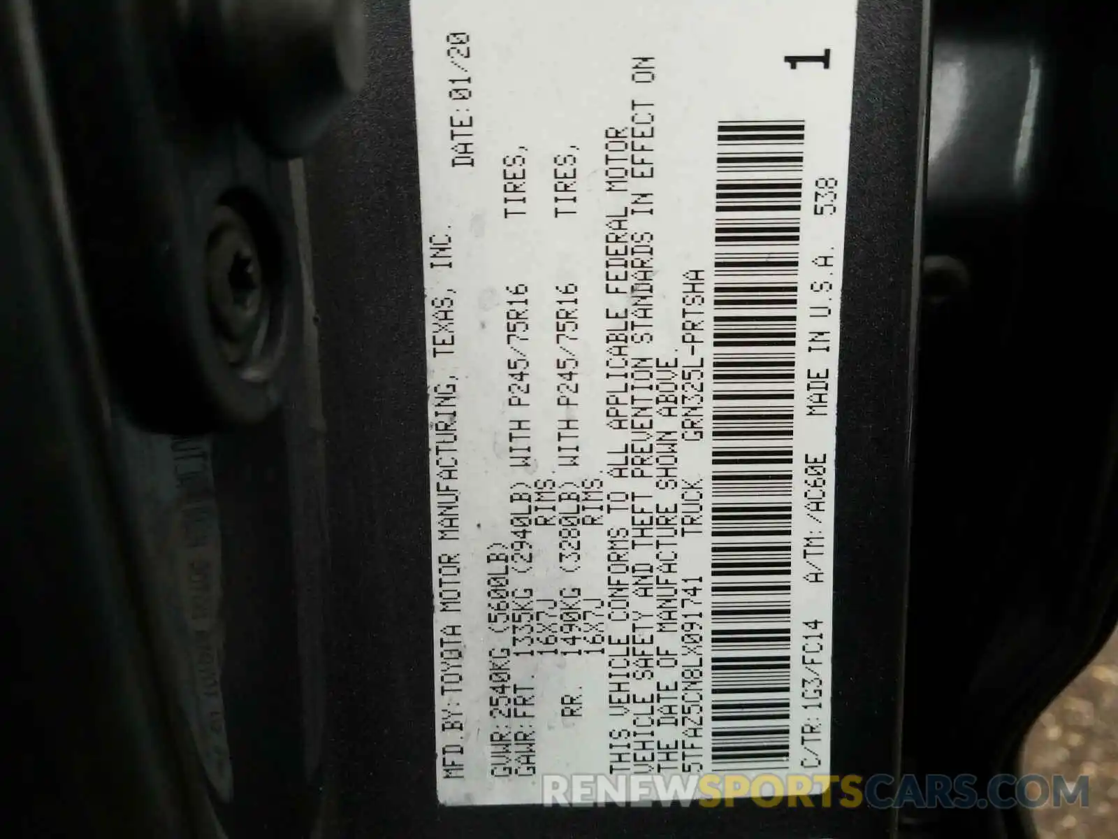 10 Фотография поврежденного автомобиля 5TFAZ5CN8LX091741 TOYOTA TACOMA 2020