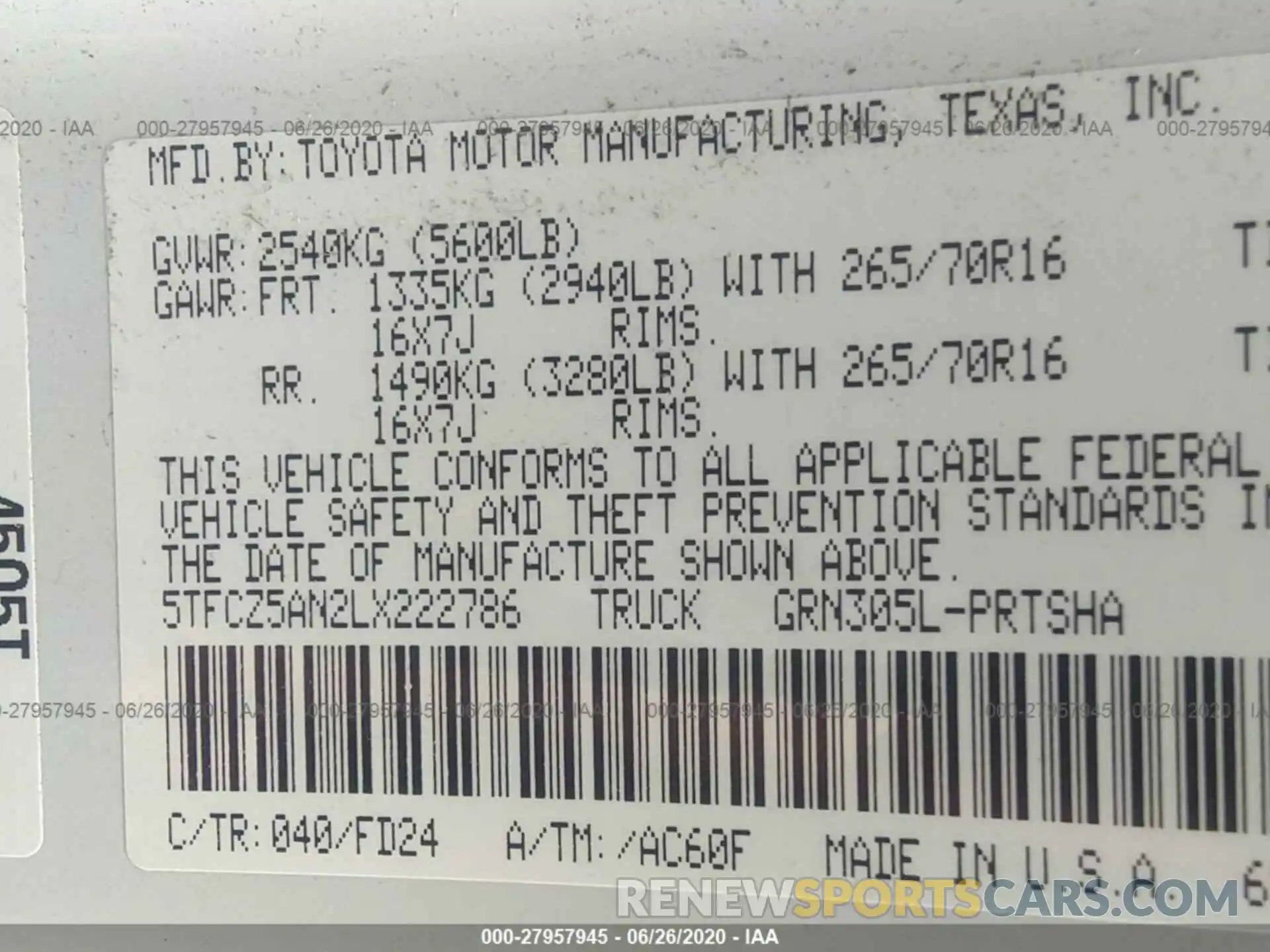 9 Photograph of a damaged car 5TFCZ5AN2LX222786 TOYOTA TACOMA 2020