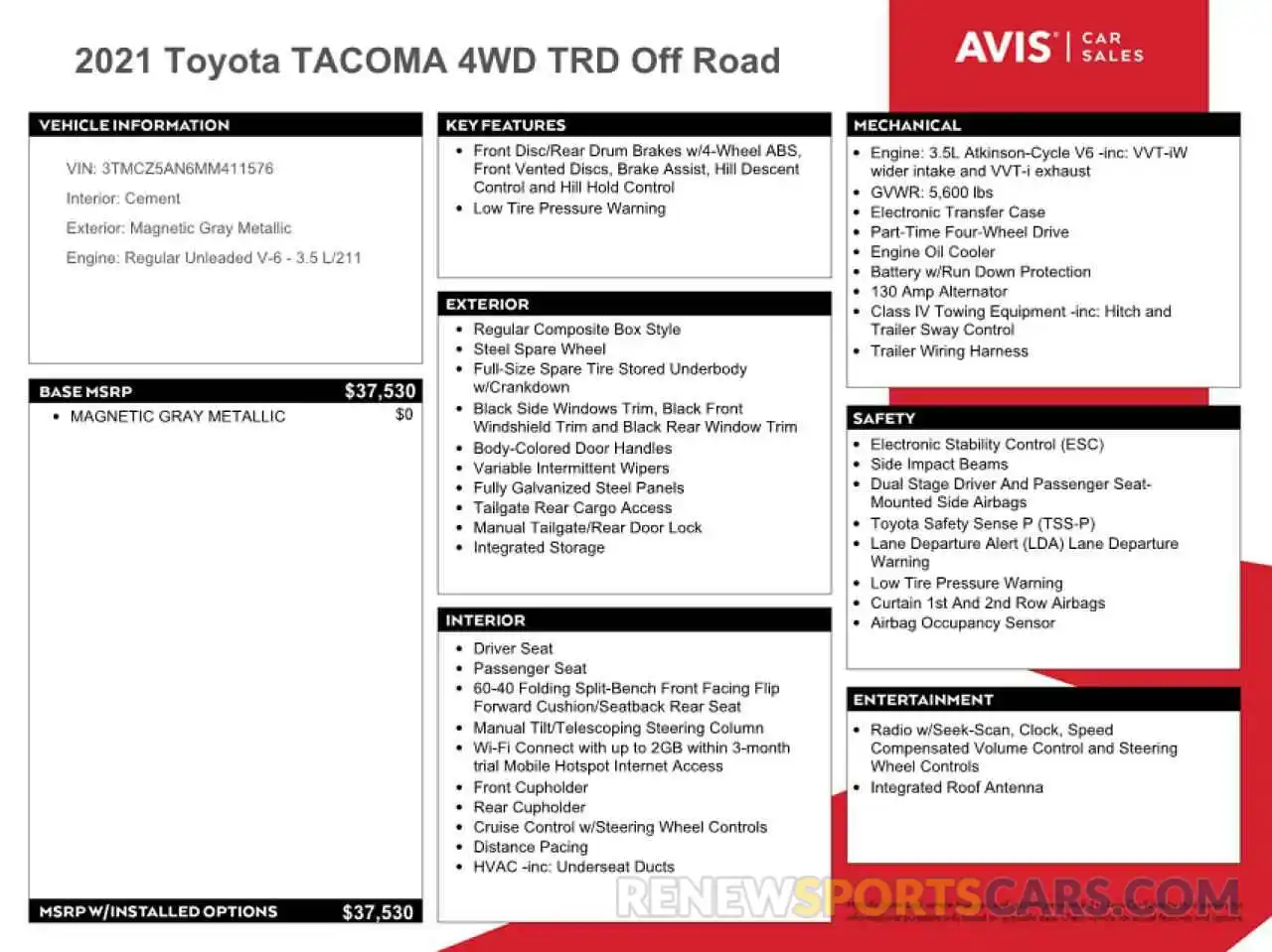 10 Photograph of a damaged car 3TMCZ5AN6MM411576 TOYOTA TACOMA 2021