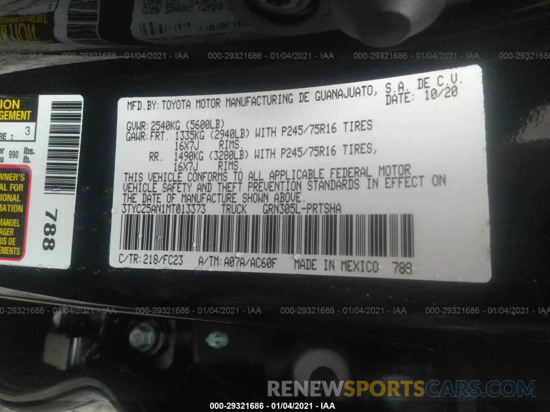 9 Фотография поврежденного автомобиля 3TYCZ5AN1MT013373 TOYOTA TACOMA 2021