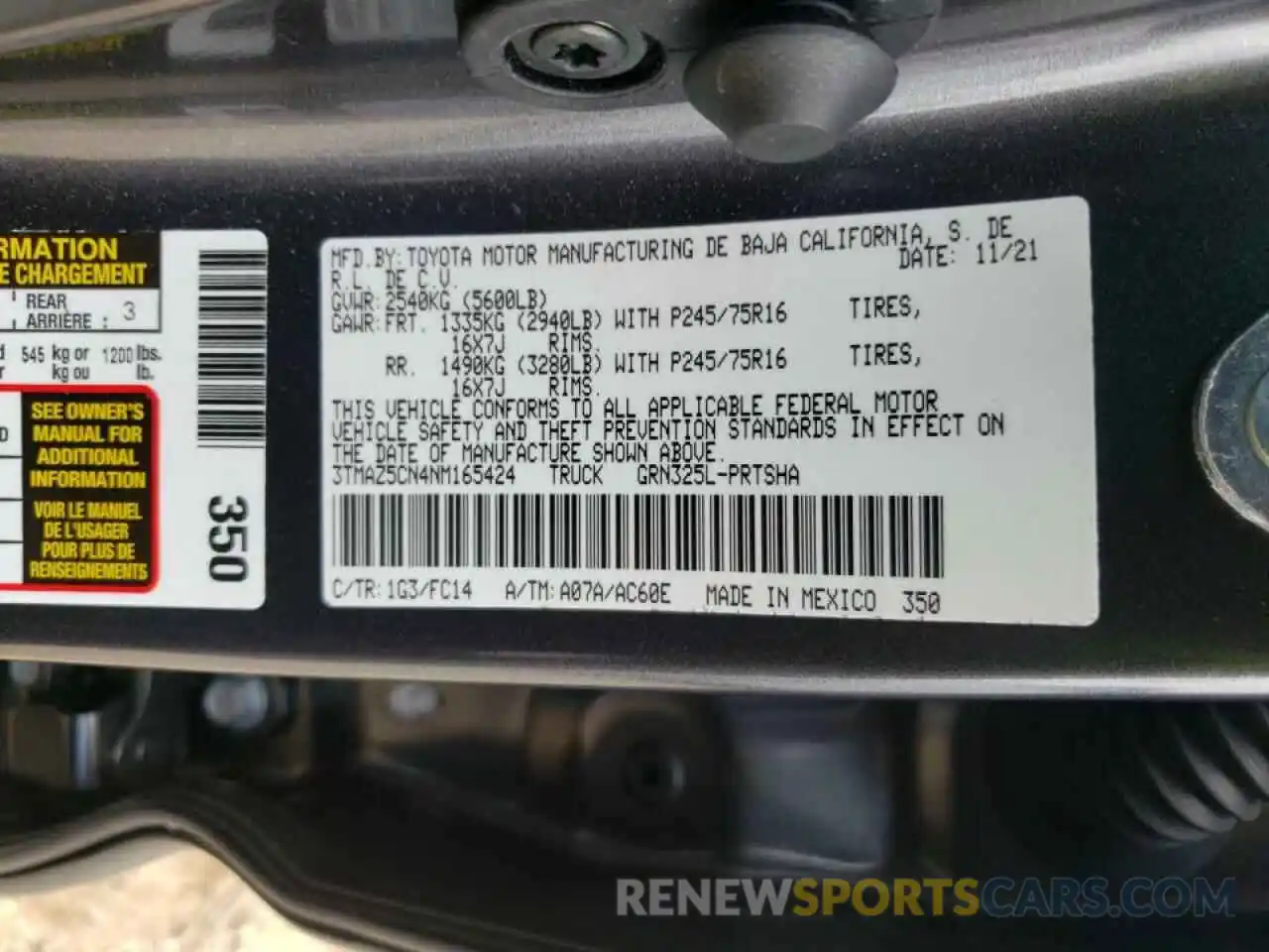 10 Фотография поврежденного автомобиля 3TMAZ5CN4NM165424 TOYOTA TACOMA 2022