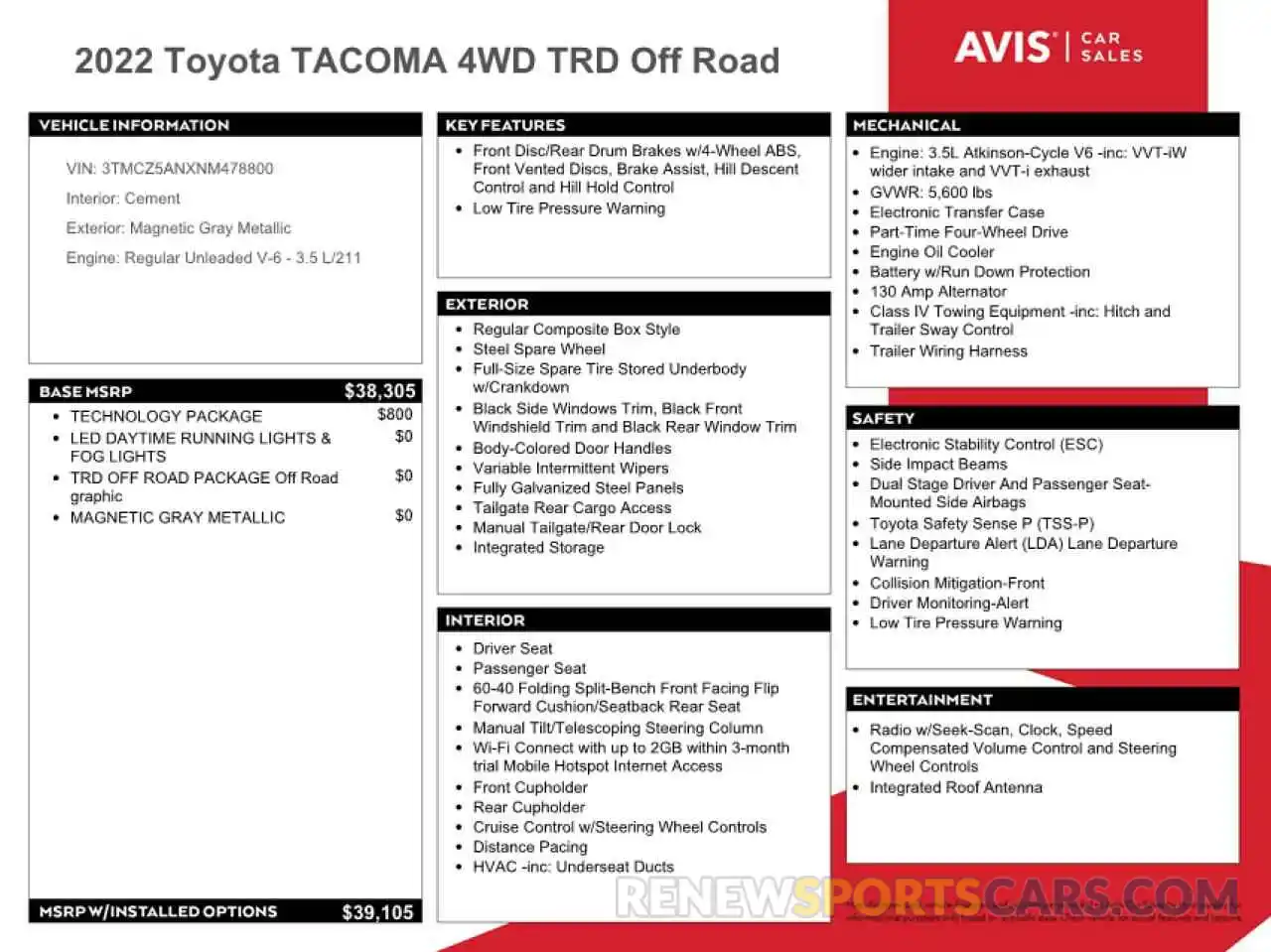 12 Photograph of a damaged car 3TMCZ5ANXNM478800 TOYOTA TACOMA 2022