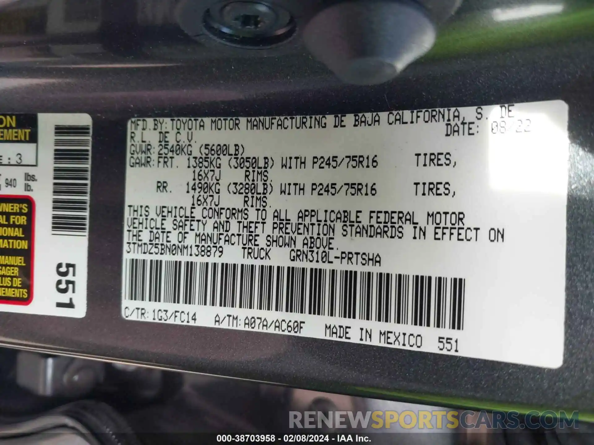 9 Фотография поврежденного автомобиля 3TMDZ5BN0NM138879 TOYOTA TACOMA 2022