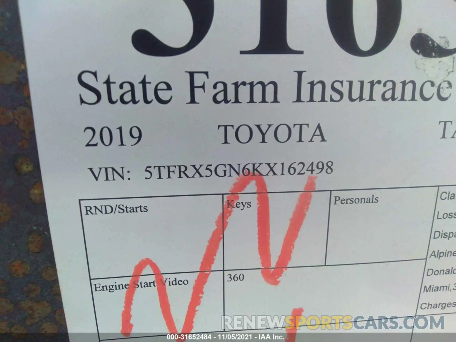 9 Photograph of a damaged car 5TFRX5GN6KX162498 TOYOTA TACOMA 2WD 2019