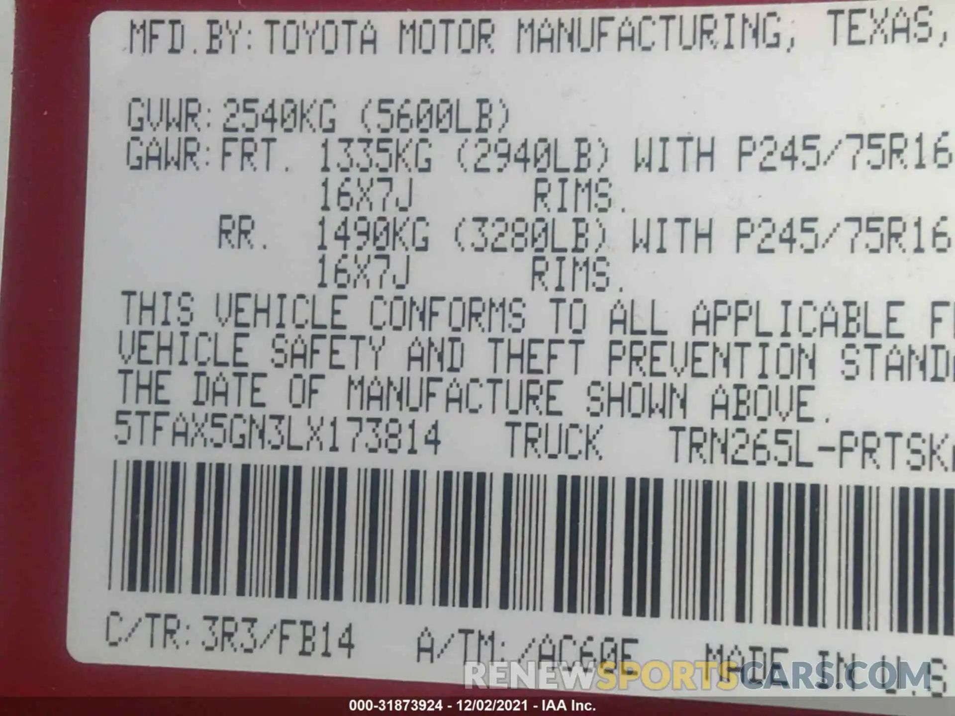 9 Photograph of a damaged car 5TFAX5GN3LX173814 TOYOTA TACOMA 2WD 2020