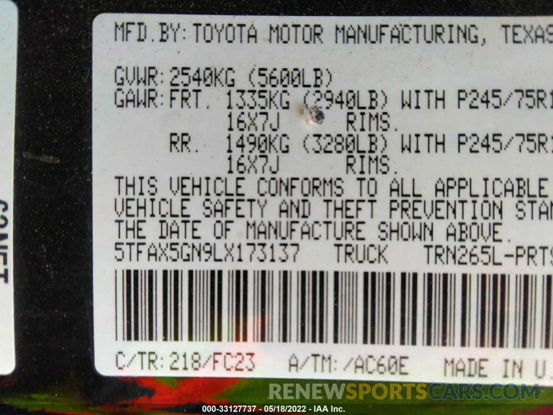 9 Photograph of a damaged car 5TFAX5GN9LX173137 TOYOTA TACOMA 2WD 2020