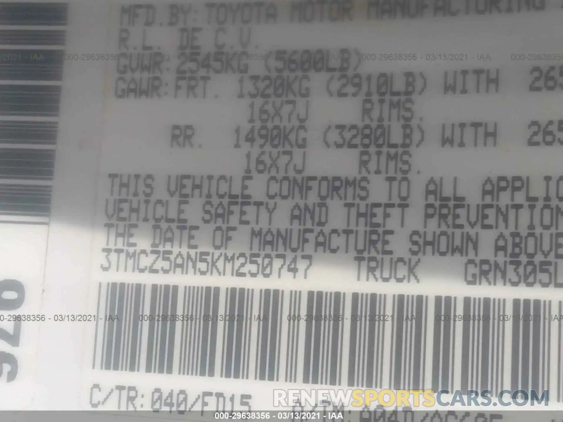 9 Photograph of a damaged car 3TMCZ5AN5KM250747 TOYOTA TACOMA 4WD 2019