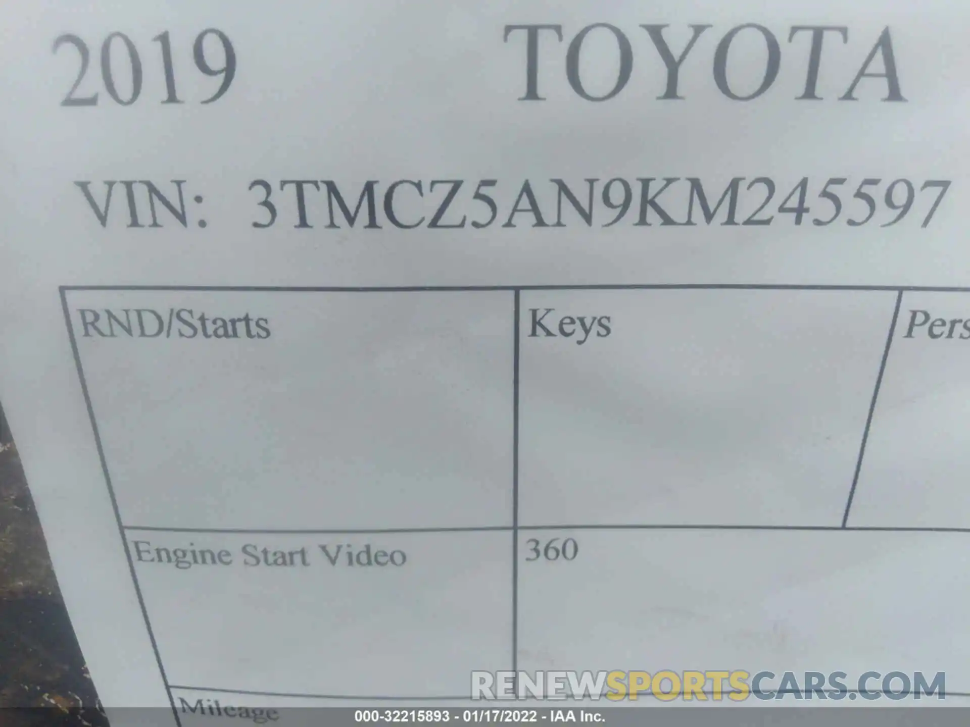 9 Photograph of a damaged car 3TMCZ5AN9KM245597 TOYOTA TACOMA 4WD 2019