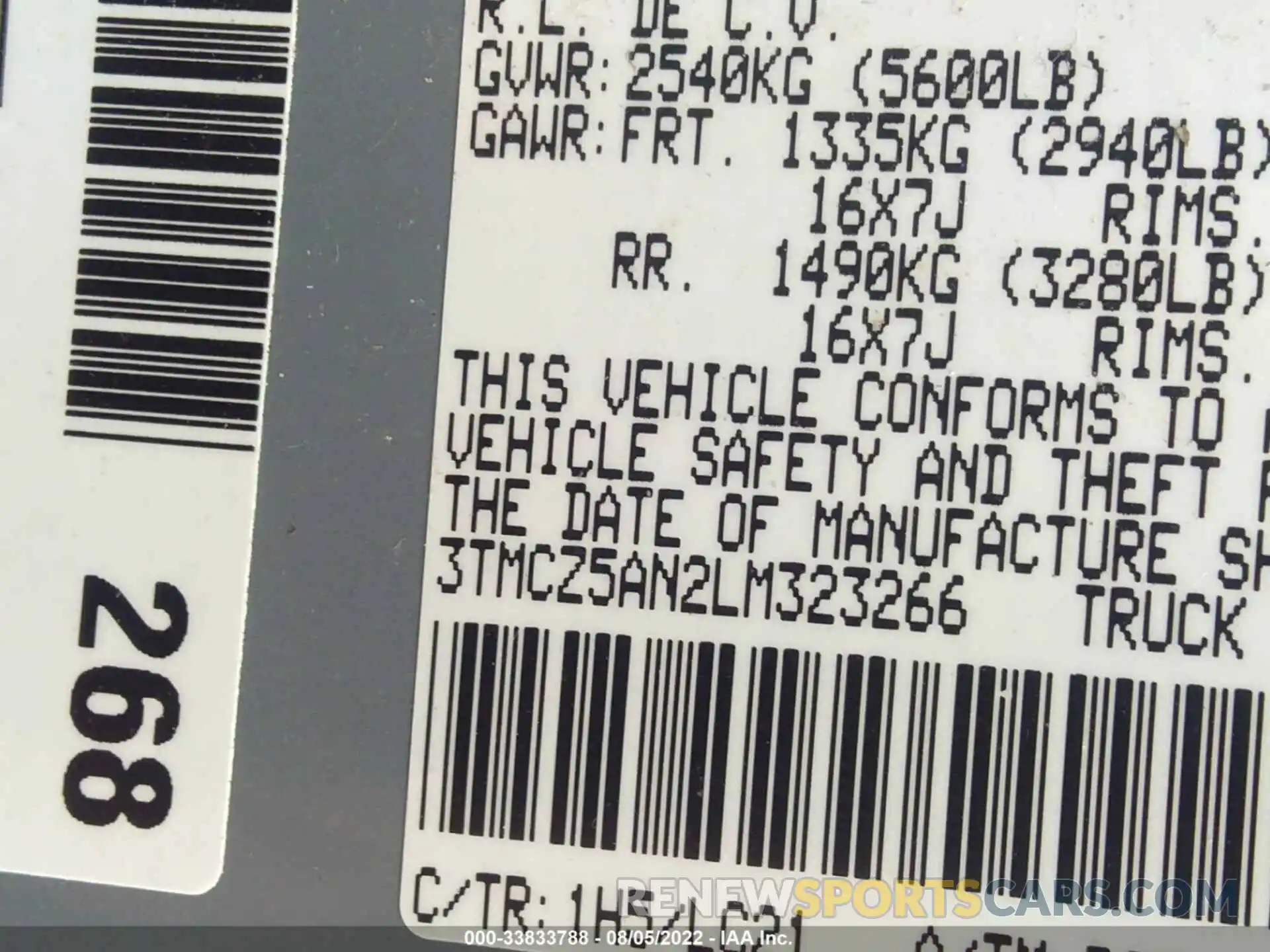 9 Photograph of a damaged car 3TMCZ5AN2LM323266 TOYOTA TACOMA 4WD 2020