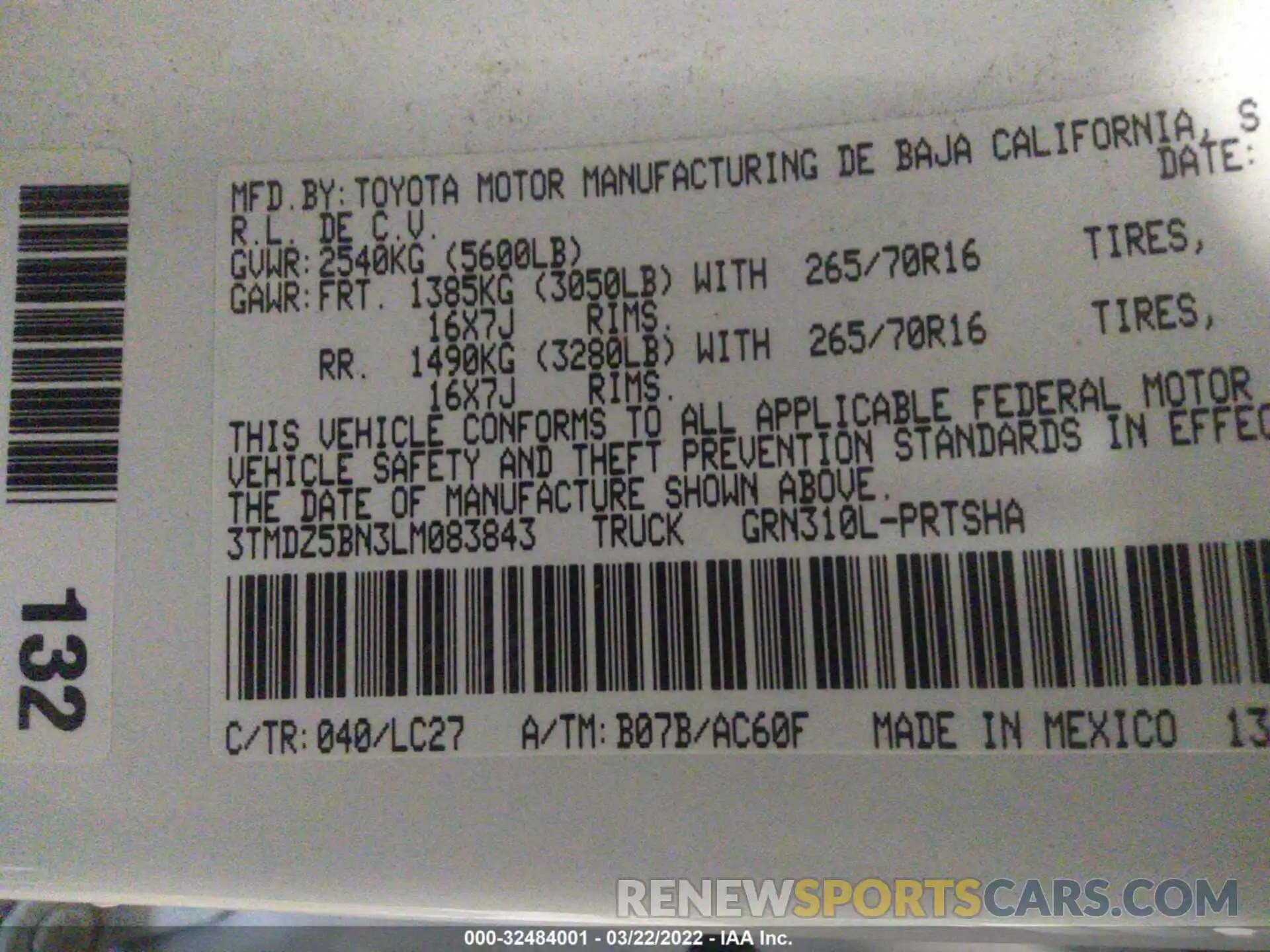 9 Photograph of a damaged car 3TMDZ5BN3LM083843 TOYOTA TACOMA 4WD 2020