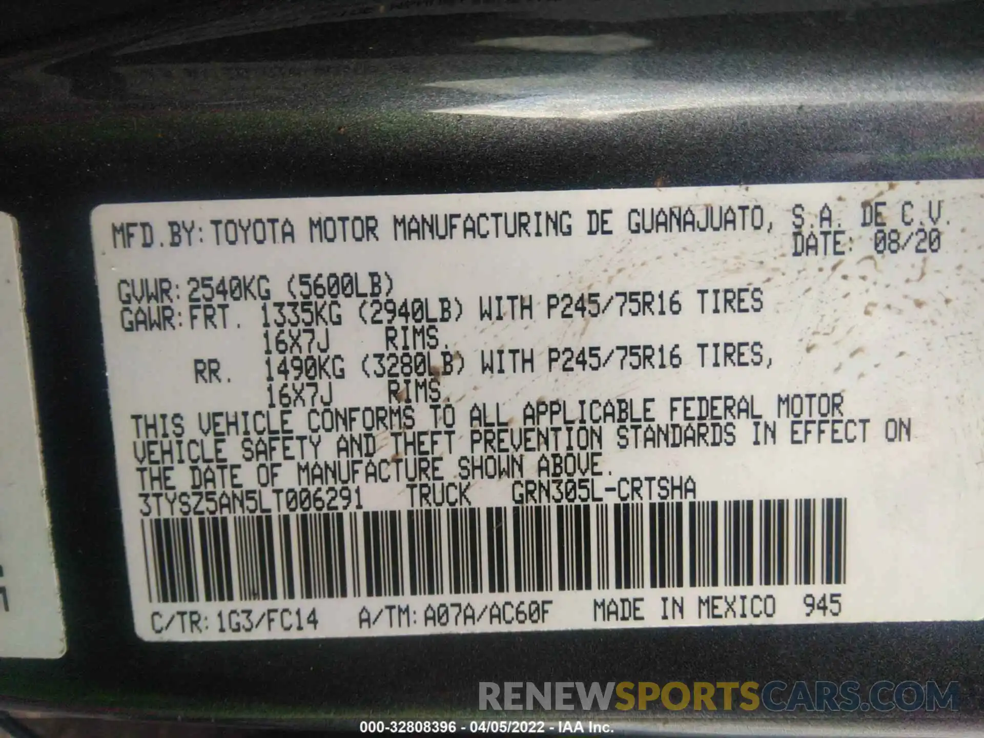 9 Photograph of a damaged car 3TYSZ5AN5LT006291 TOYOTA TACOMA 4WD 2020