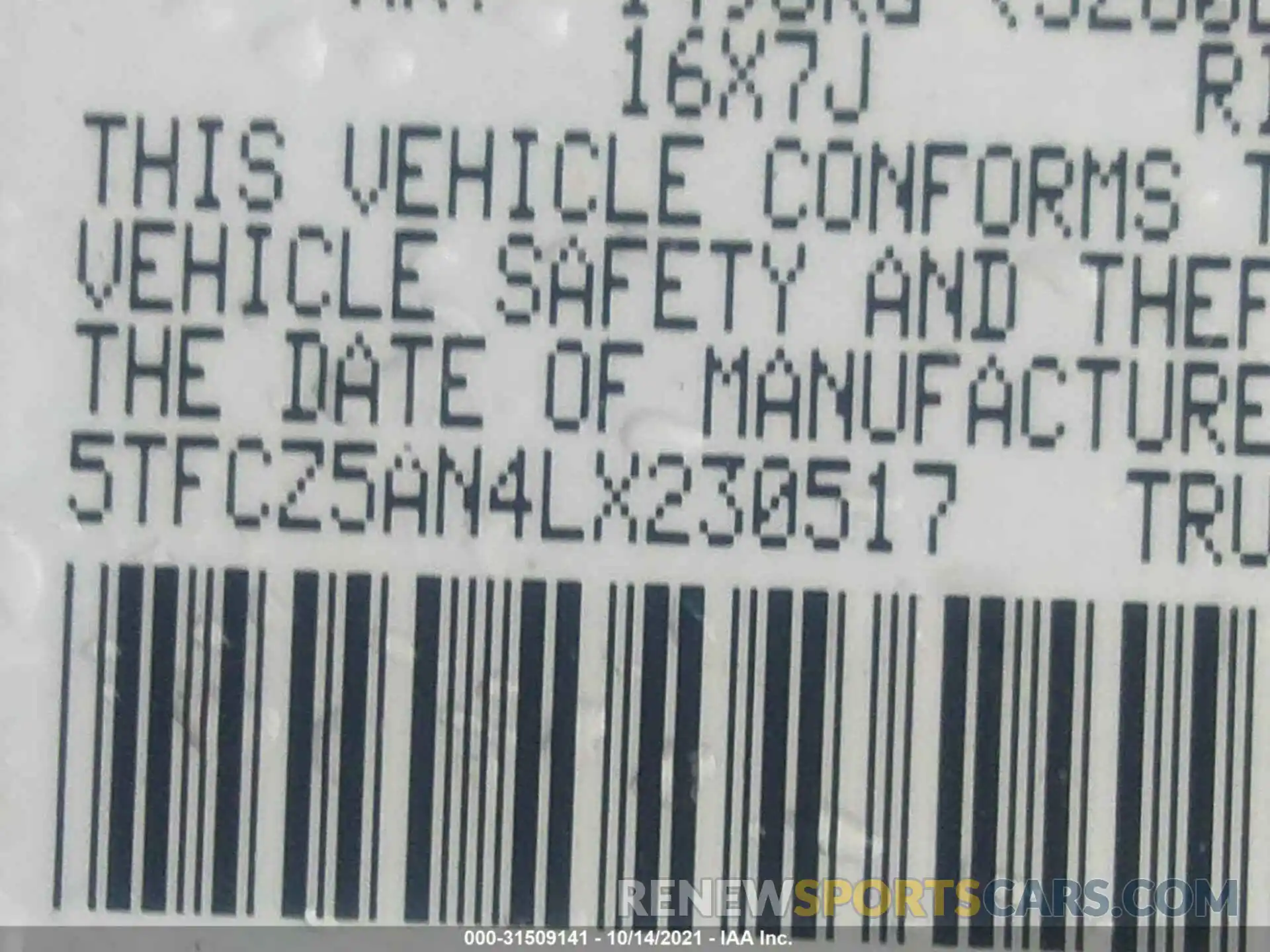 9 Photograph of a damaged car 5TFCZ5AN4LX230517 TOYOTA TACOMA 4WD 2020