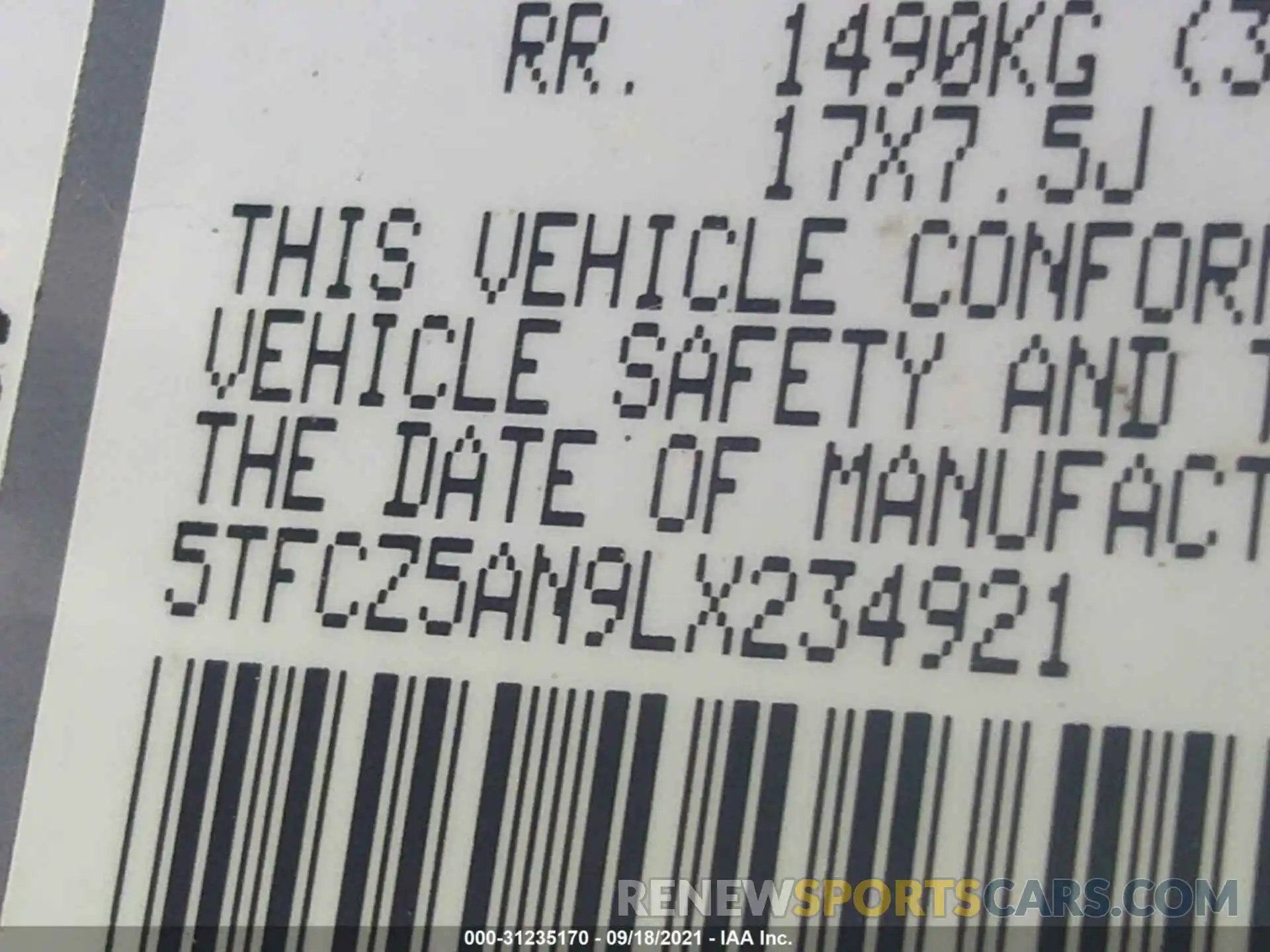 9 Photograph of a damaged car 5TFCZ5AN9LX234921 TOYOTA TACOMA 4WD 2020