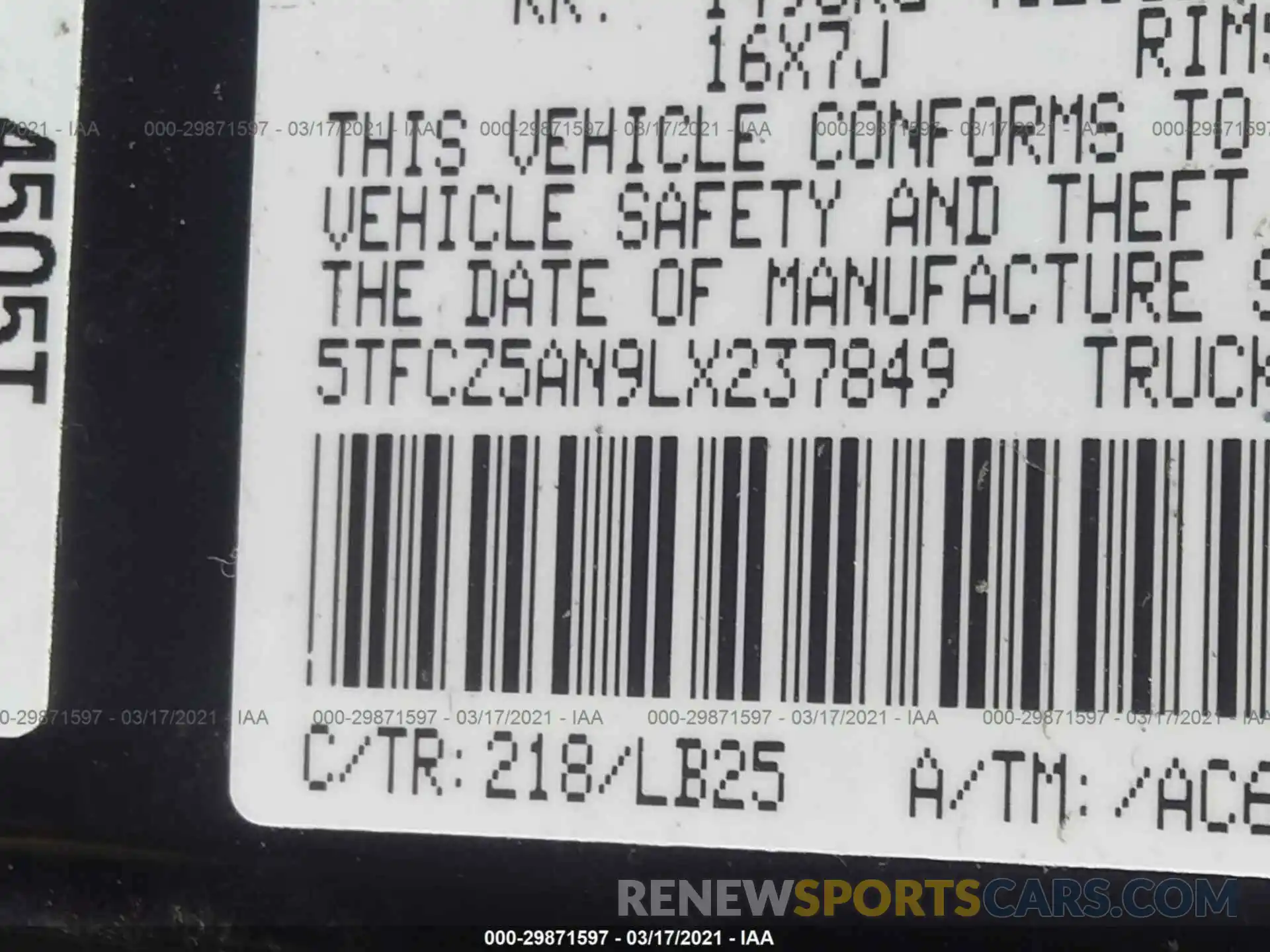 9 Photograph of a damaged car 5TFCZ5AN9LX237849 TOYOTA TACOMA 4WD 2020