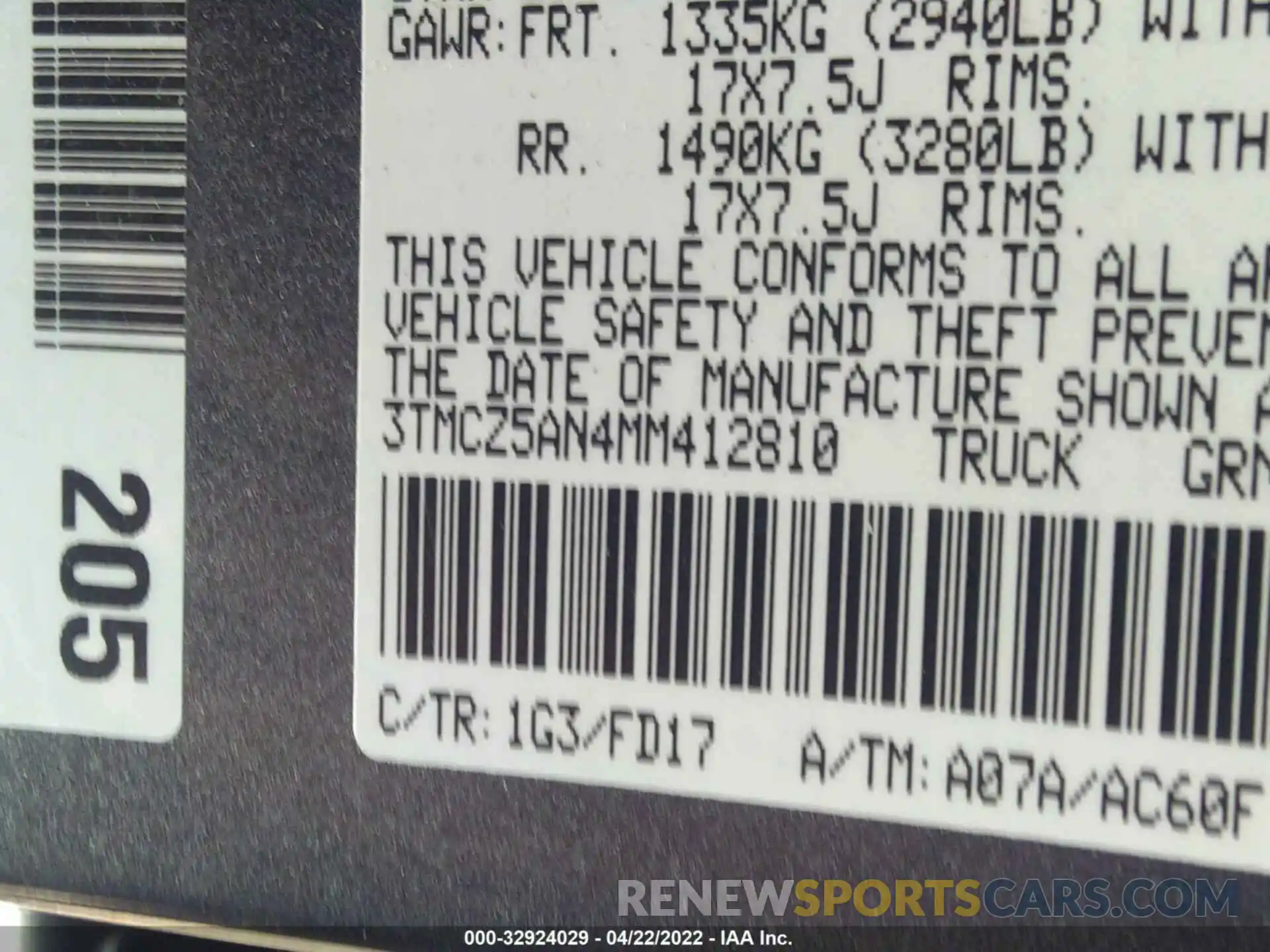 9 Photograph of a damaged car 3TMCZ5AN4MM412810 TOYOTA TACOMA 4WD 2021