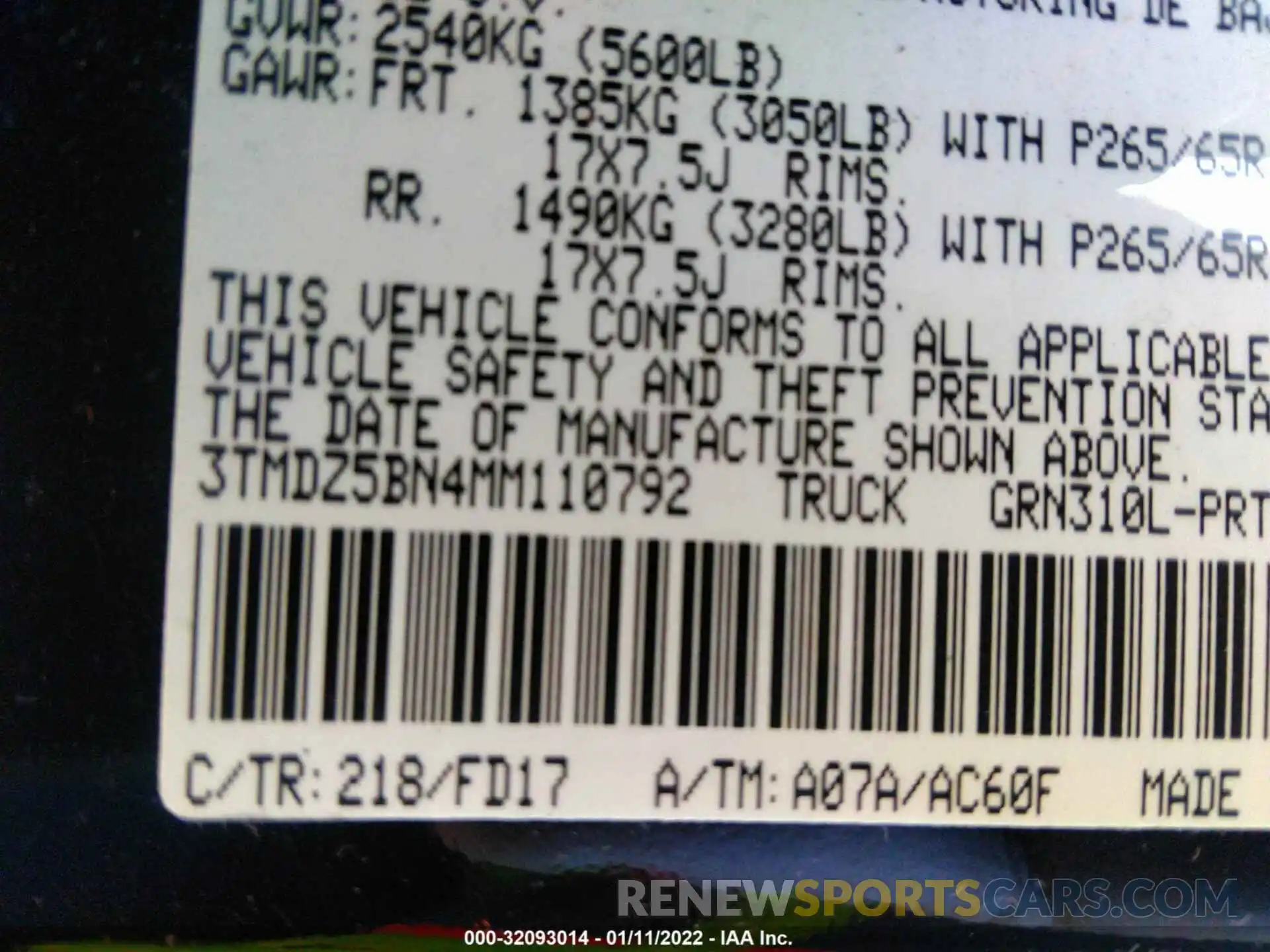 9 Photograph of a damaged car 3TMDZ5BN4MM110792 TOYOTA TACOMA 4WD 2021