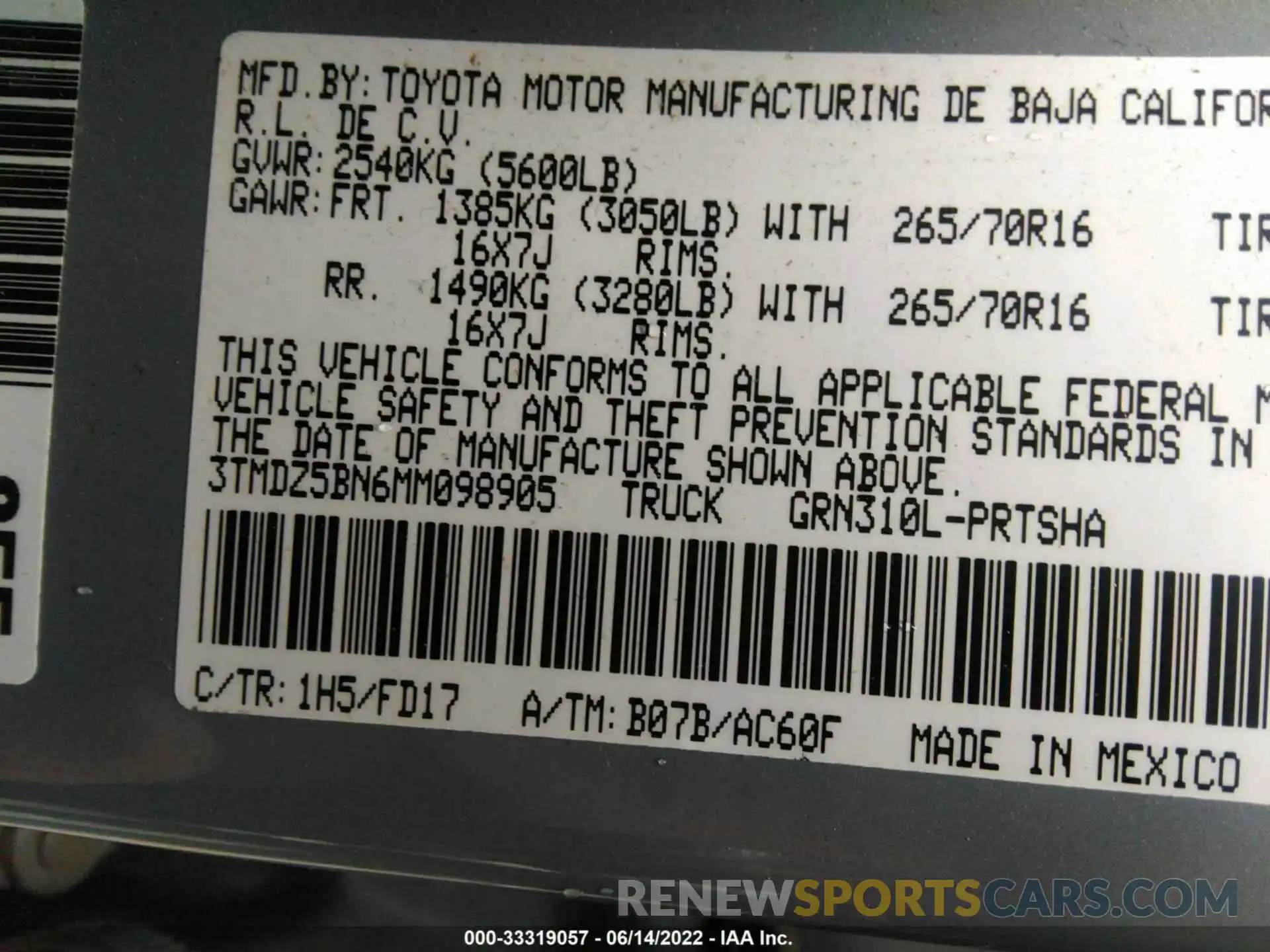 9 Photograph of a damaged car 3TMDZ5BN6MM098905 TOYOTA TACOMA 4WD 2021