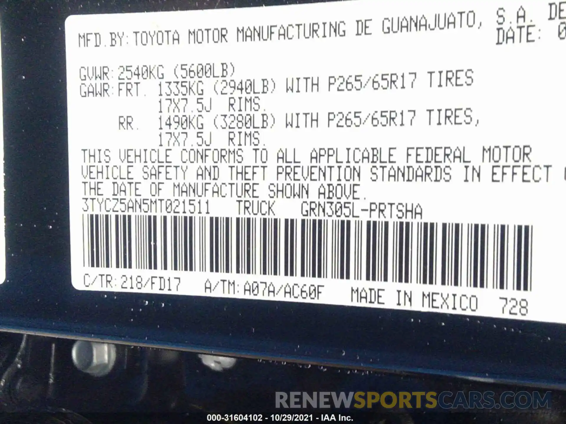 9 Photograph of a damaged car 3TYCZ5AN5MT021511 TOYOTA TACOMA 4WD 2021