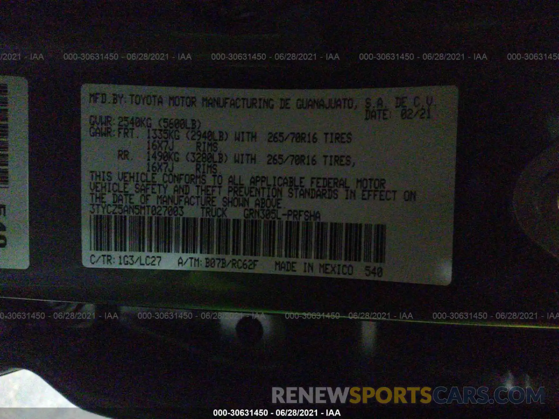 9 Photograph of a damaged car 3TYCZ5AN5MT027003 TOYOTA TACOMA 4WD 2021