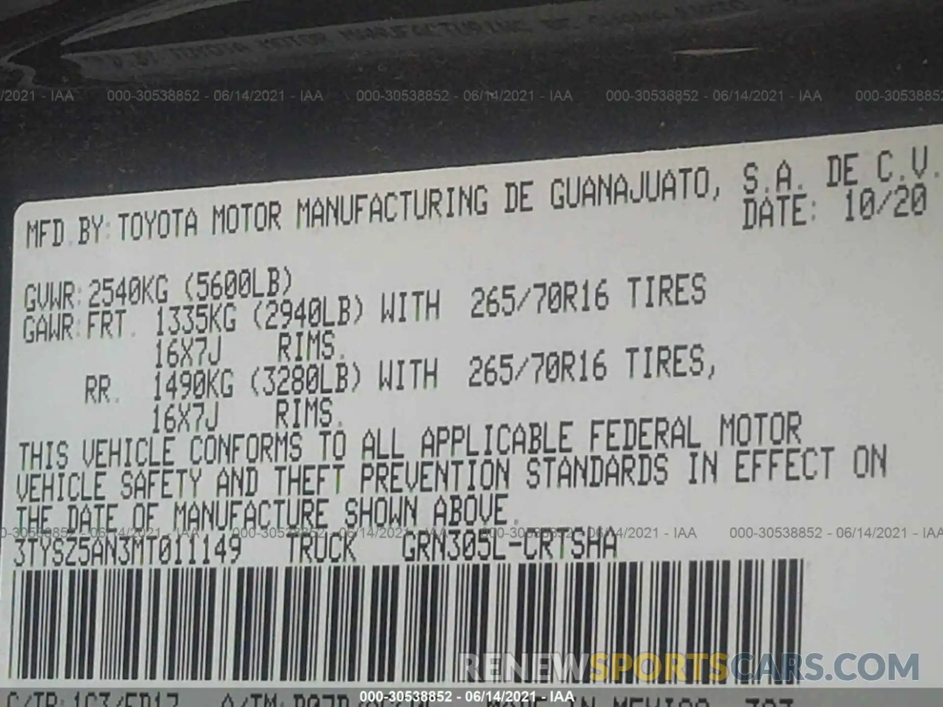 9 Фотография поврежденного автомобиля 3TYSZ5AN3MT011149 TOYOTA TACOMA 4WD 2021