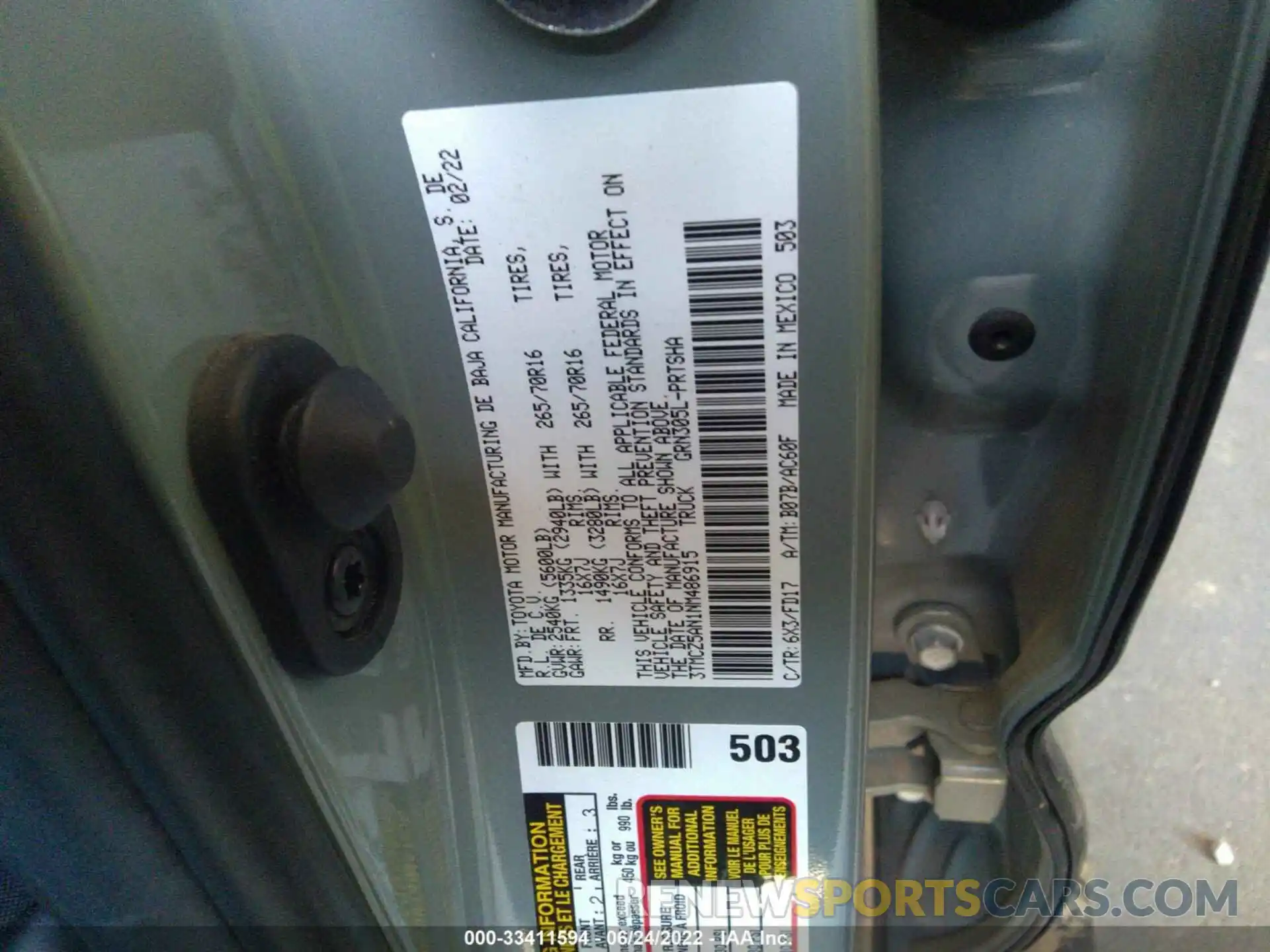 9 Фотография поврежденного автомобиля 3TMCZ5AN1NM486915 TOYOTA TACOMA 4WD 2022