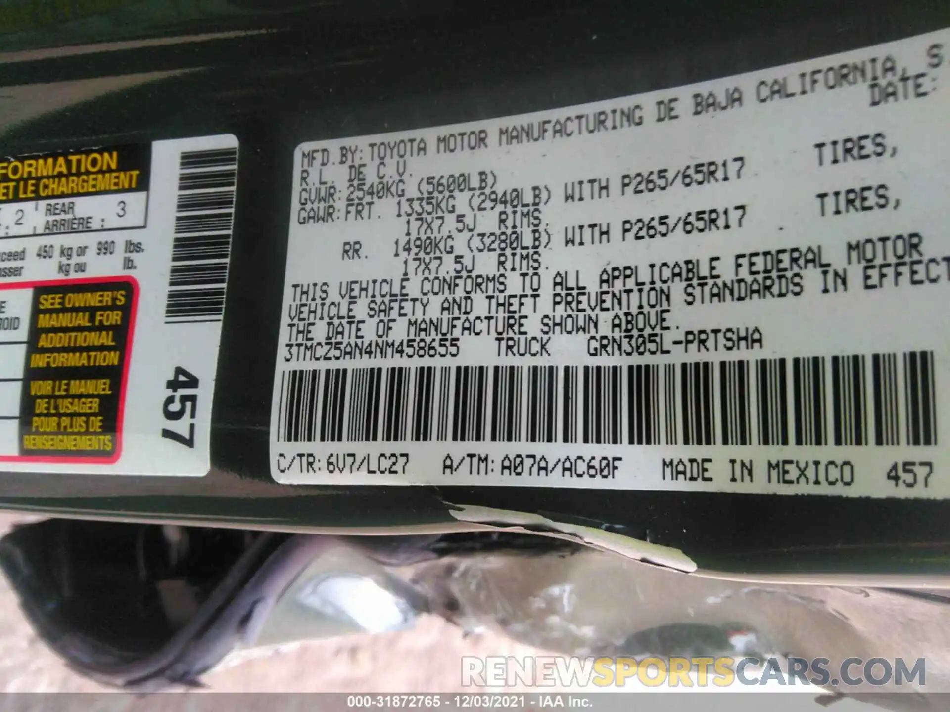 9 Фотография поврежденного автомобиля 3TMCZ5AN4NM458655 TOYOTA TACOMA 4WD 2022