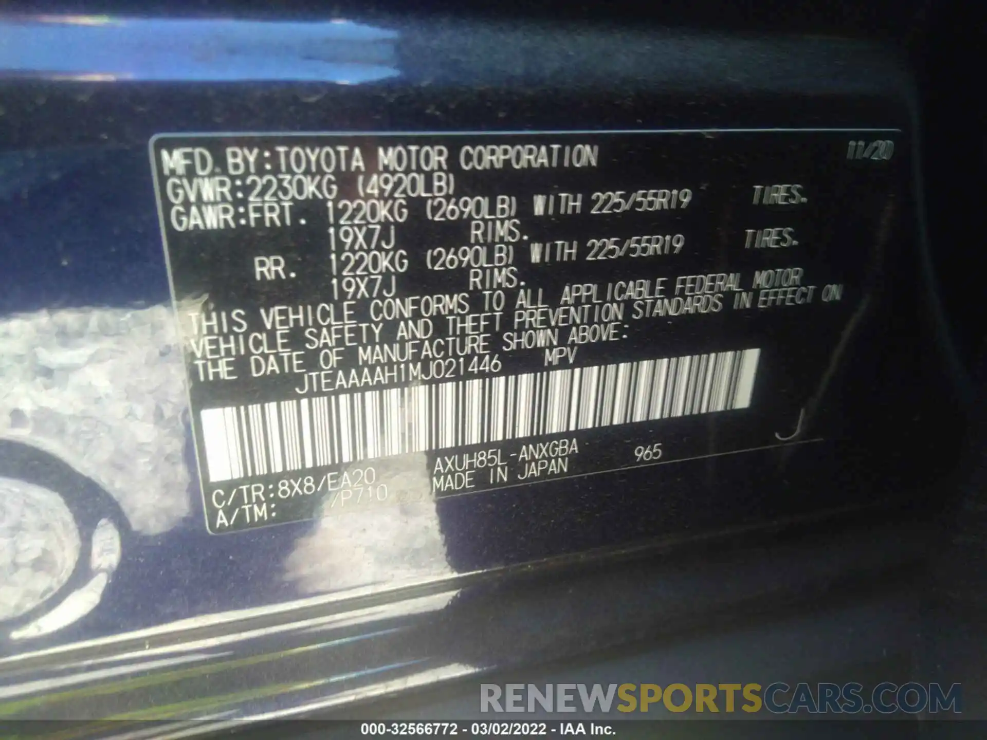 9 Фотография поврежденного автомобиля JTEAAAAH1MJ021446 TOYOTA VENZA 2021