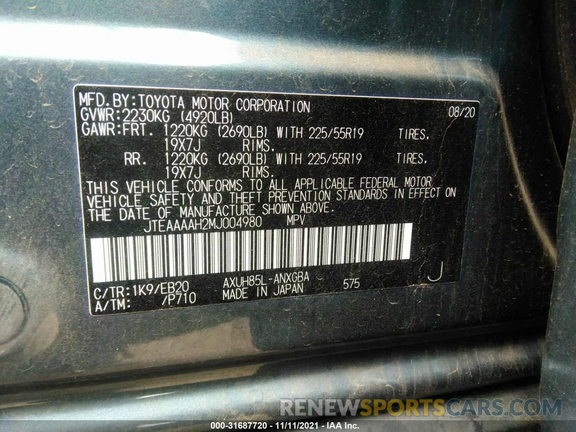 9 Фотография поврежденного автомобиля JTEAAAAH2MJ004980 TOYOTA VENZA 2021