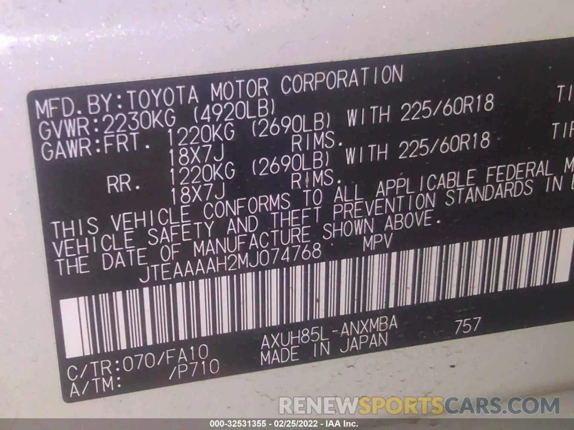 9 Фотография поврежденного автомобиля JTEAAAAH2MJ074768 TOYOTA VENZA 2021