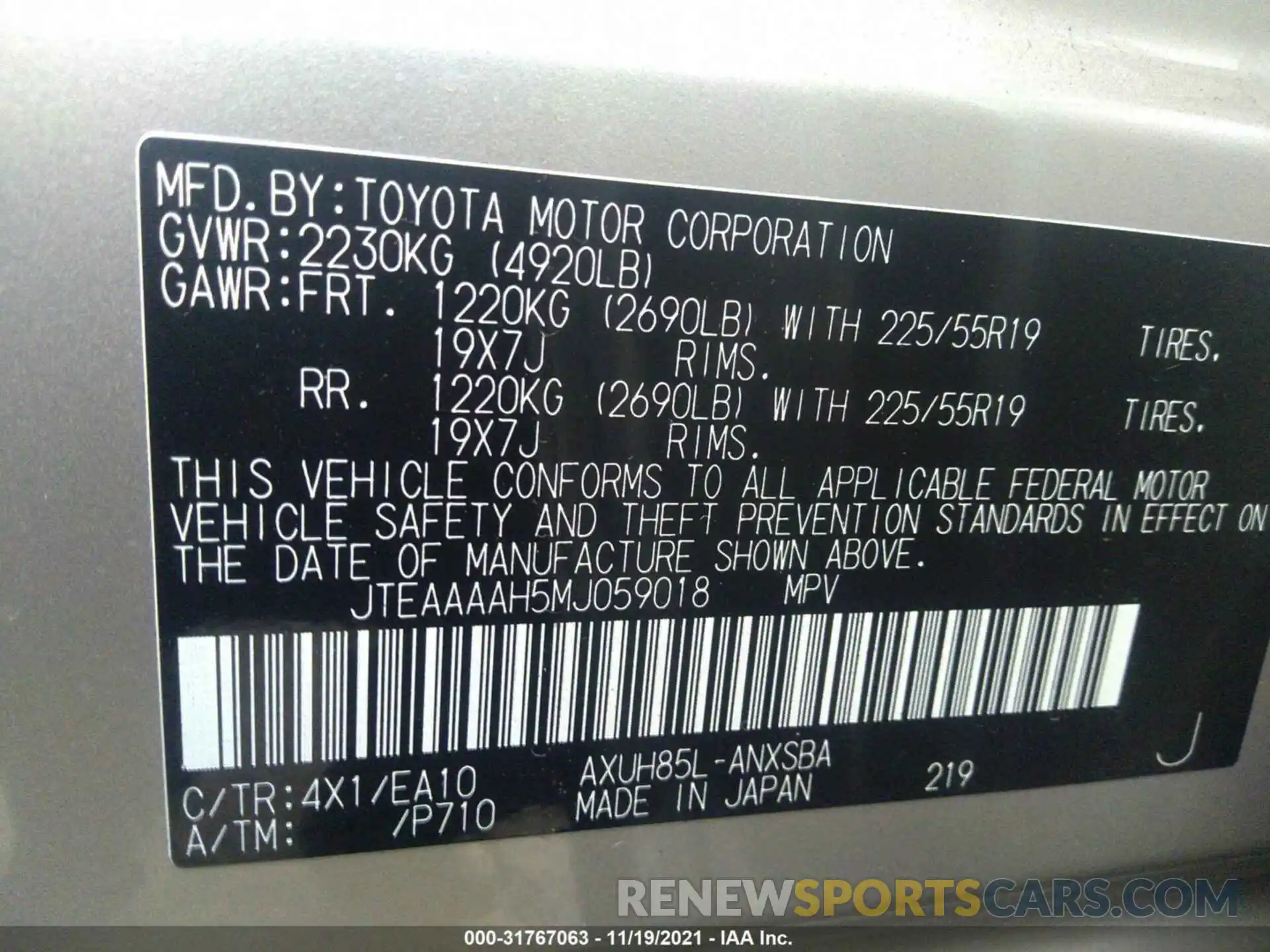 9 Фотография поврежденного автомобиля JTEAAAAH5MJ059018 TOYOTA VENZA 2021