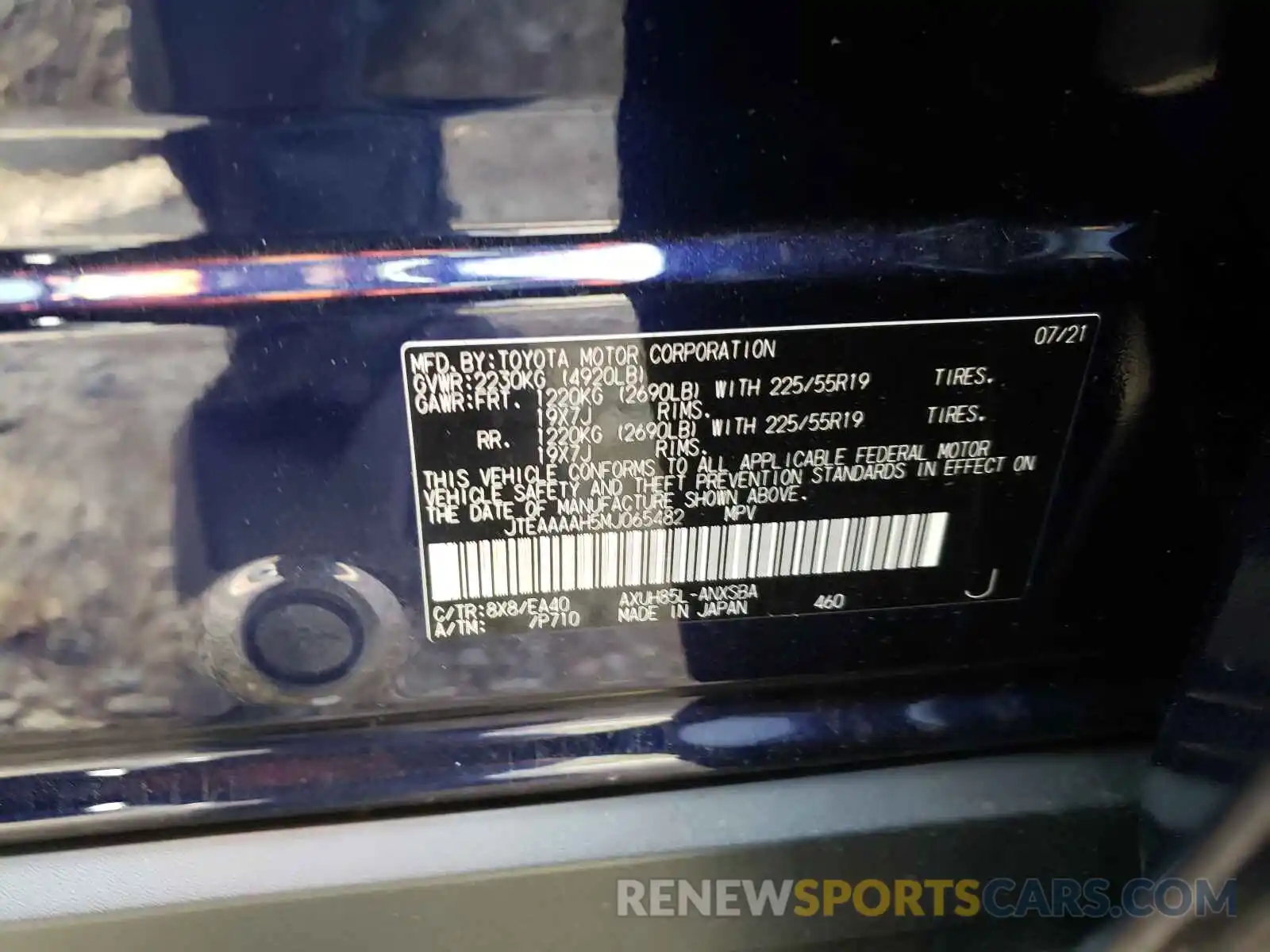 10 Photograph of a damaged car JTEAAAAH5MJ065482 TOYOTA VENZA 2021