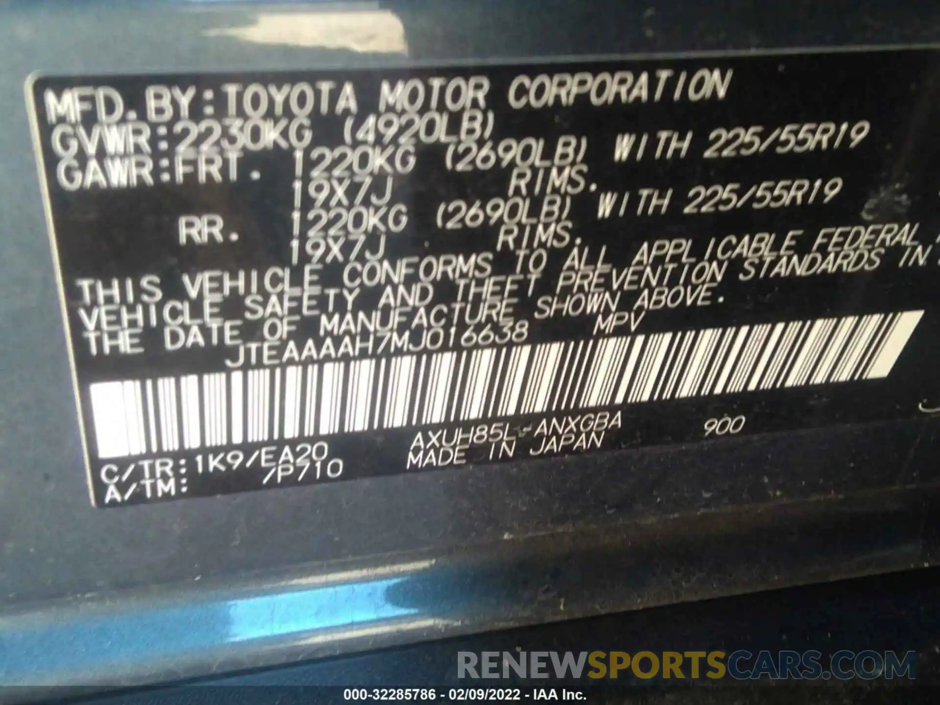 9 Фотография поврежденного автомобиля JTEAAAAH7MJ016638 TOYOTA VENZA 2021