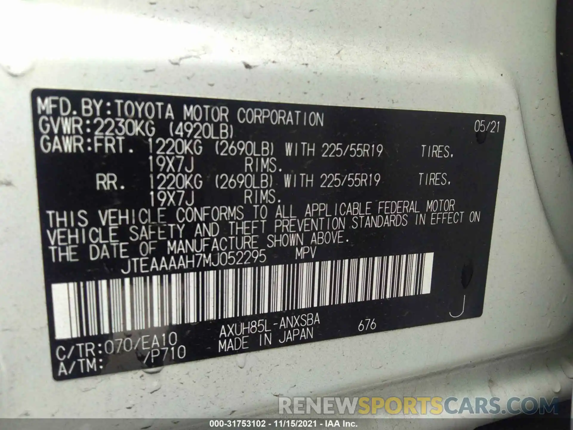 9 Фотография поврежденного автомобиля JTEAAAAH7MJ052295 TOYOTA VENZA 2021