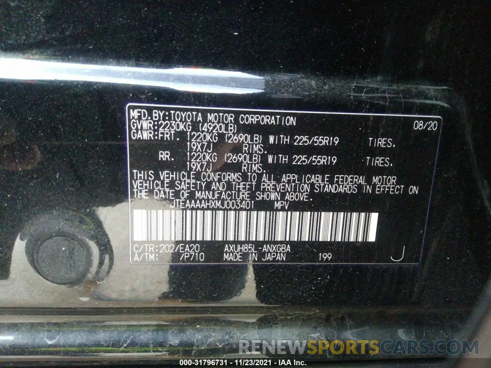 9 Фотография поврежденного автомобиля JTEAAAAHXMJ003401 TOYOTA VENZA 2021