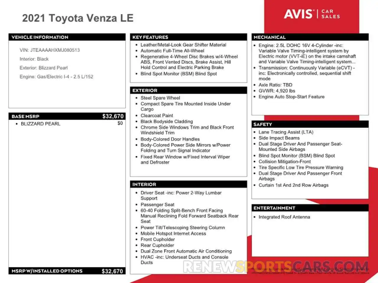 13 Photograph of a damaged car JTEAAAAHXMJ080513 TOYOTA VENZA 2021