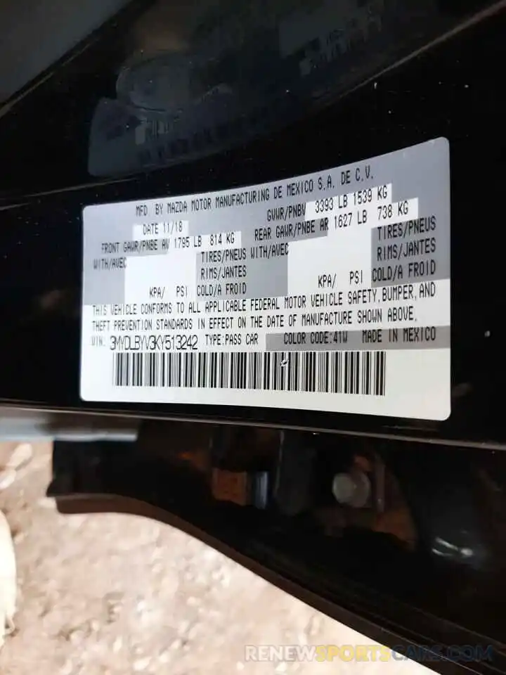 10 Photograph of a damaged car 3MYDLBYV3KY513242 TOYOTA YARIS 2019