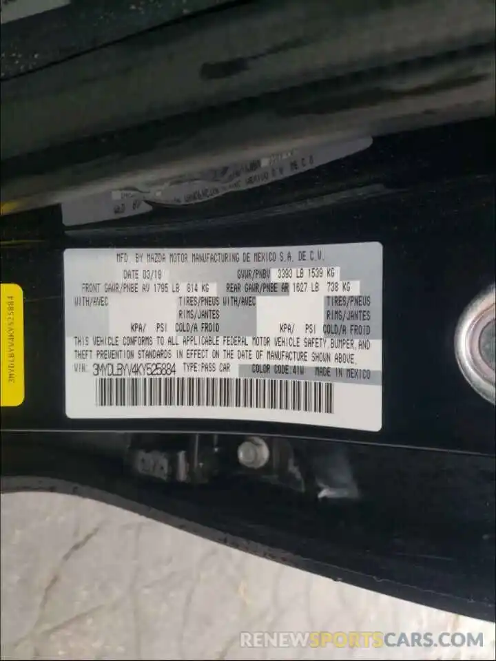 10 Photograph of a damaged car 3MYDLBYV4KY525884 TOYOTA YARIS 2019