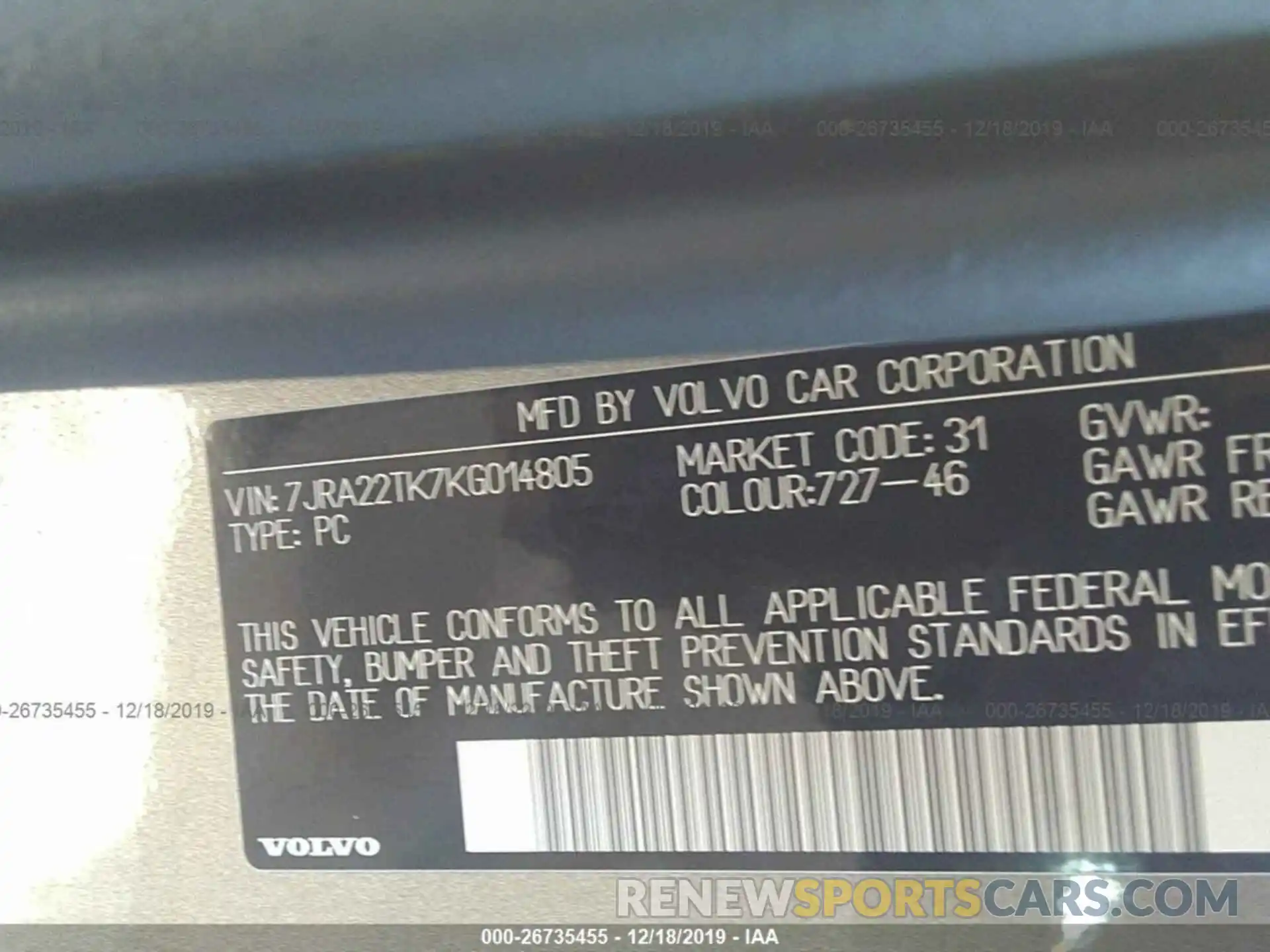 9 Фотография поврежденного автомобиля 7JRA22TK7KG014805 VOLVO S60 2019