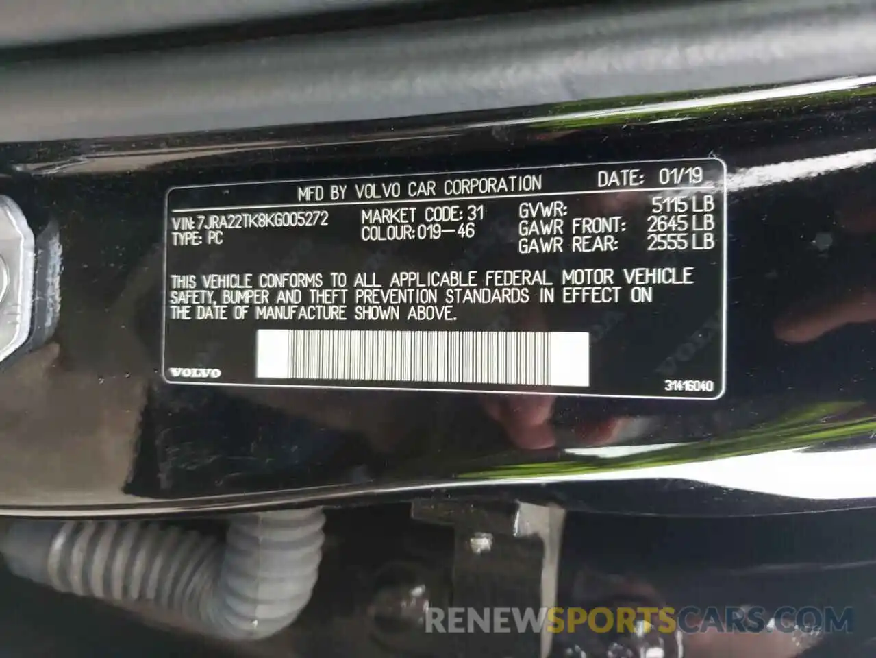 10 Фотография поврежденного автомобиля 7JRA22TK8KG005272 VOLVO S60 2019