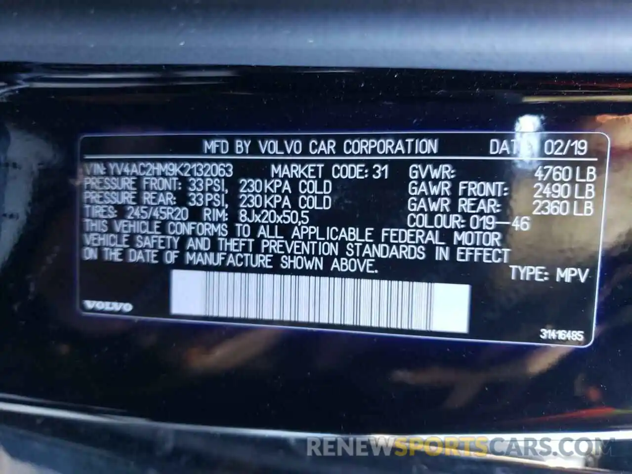 10 Photograph of a damaged car YV4AC2HMPK2132063 VOLVO XC40 2019