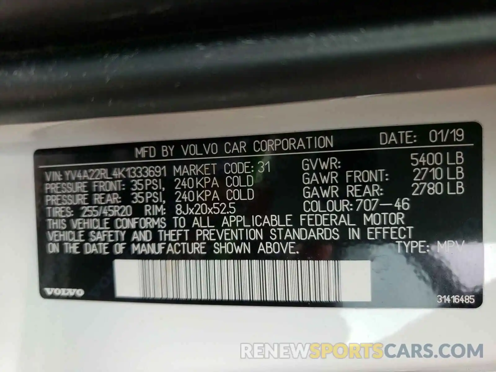 10 Photograph of a damaged car YV4A22RL4K1333691 VOLVO XC60 2019