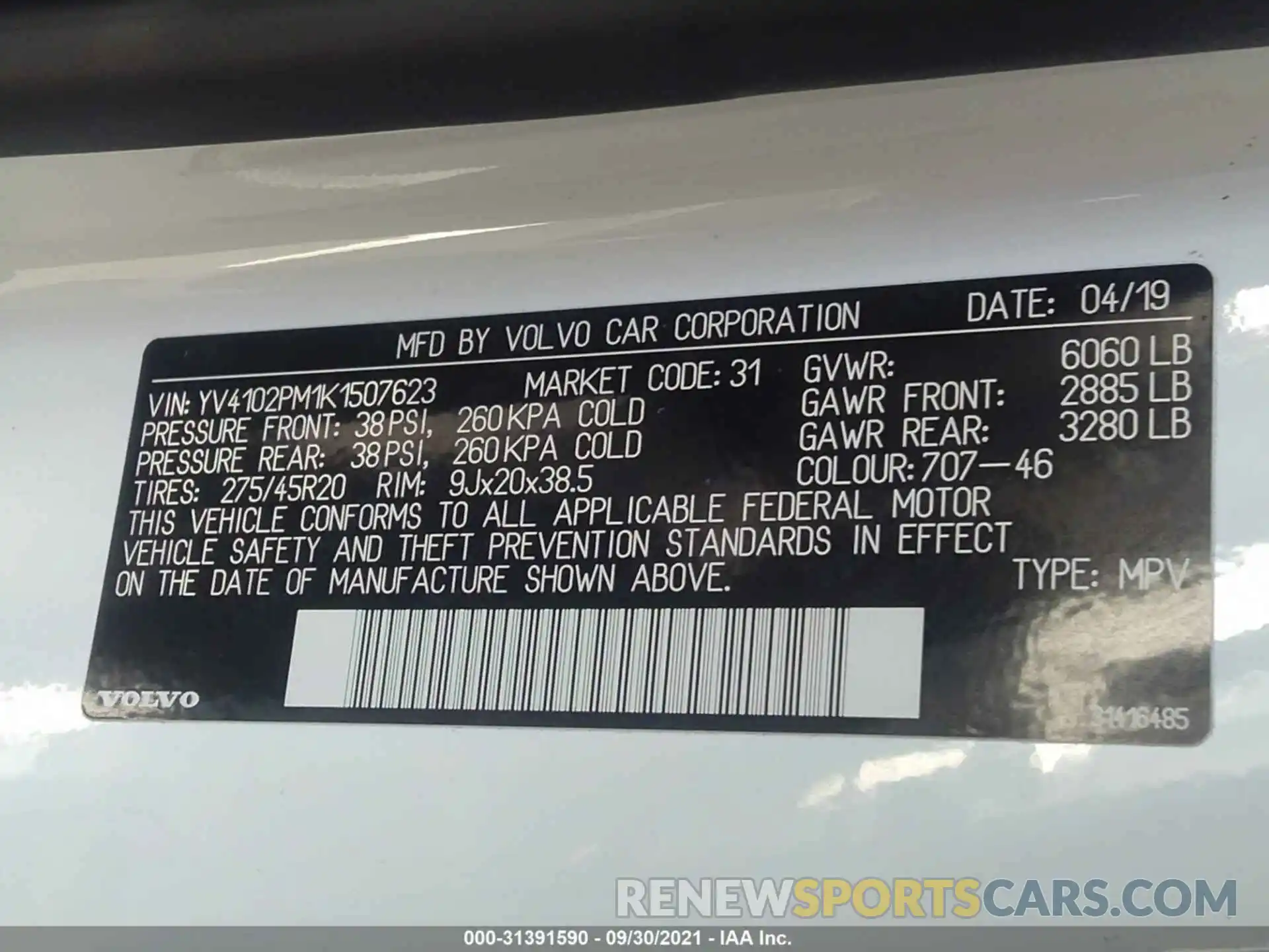 9 Photograph of a damaged car YV4102PM1K1507623 VOLVO XC90 2019